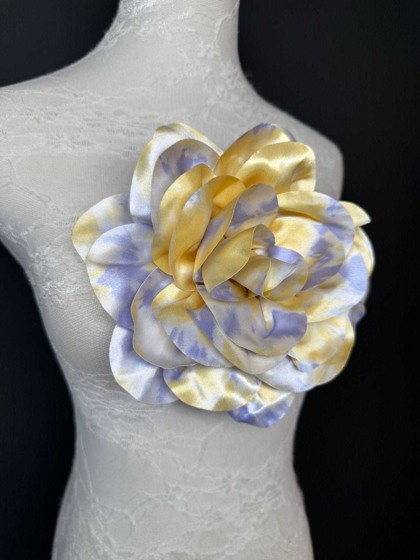 Large Satin Corsage Flower, Handmade 3D Floral Pin, 8", 20cm, 17 Colours