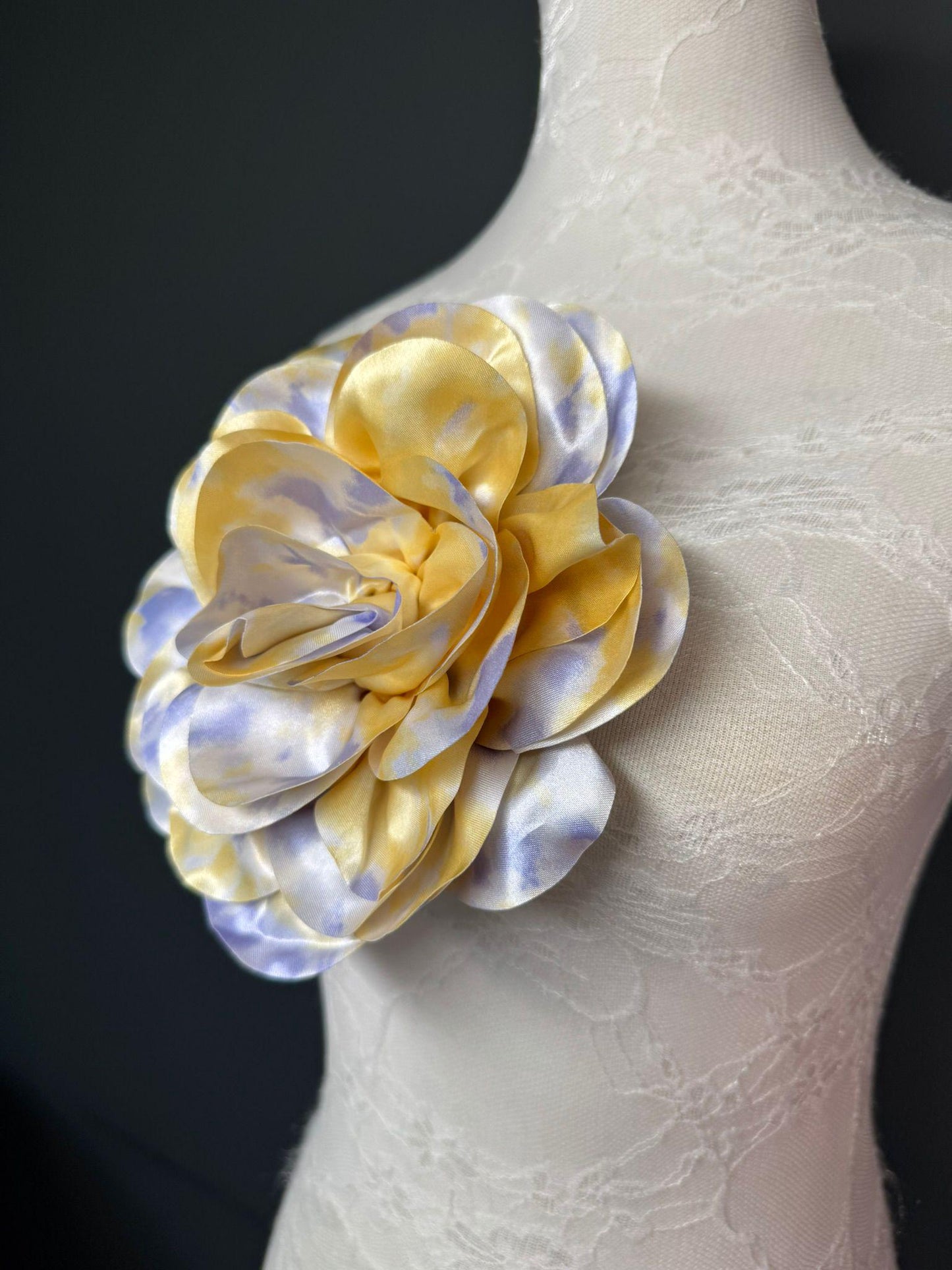 Large Satin Corsage Flower, Handmade 3D Floral Pin, 8", 20cm, 17 Colours