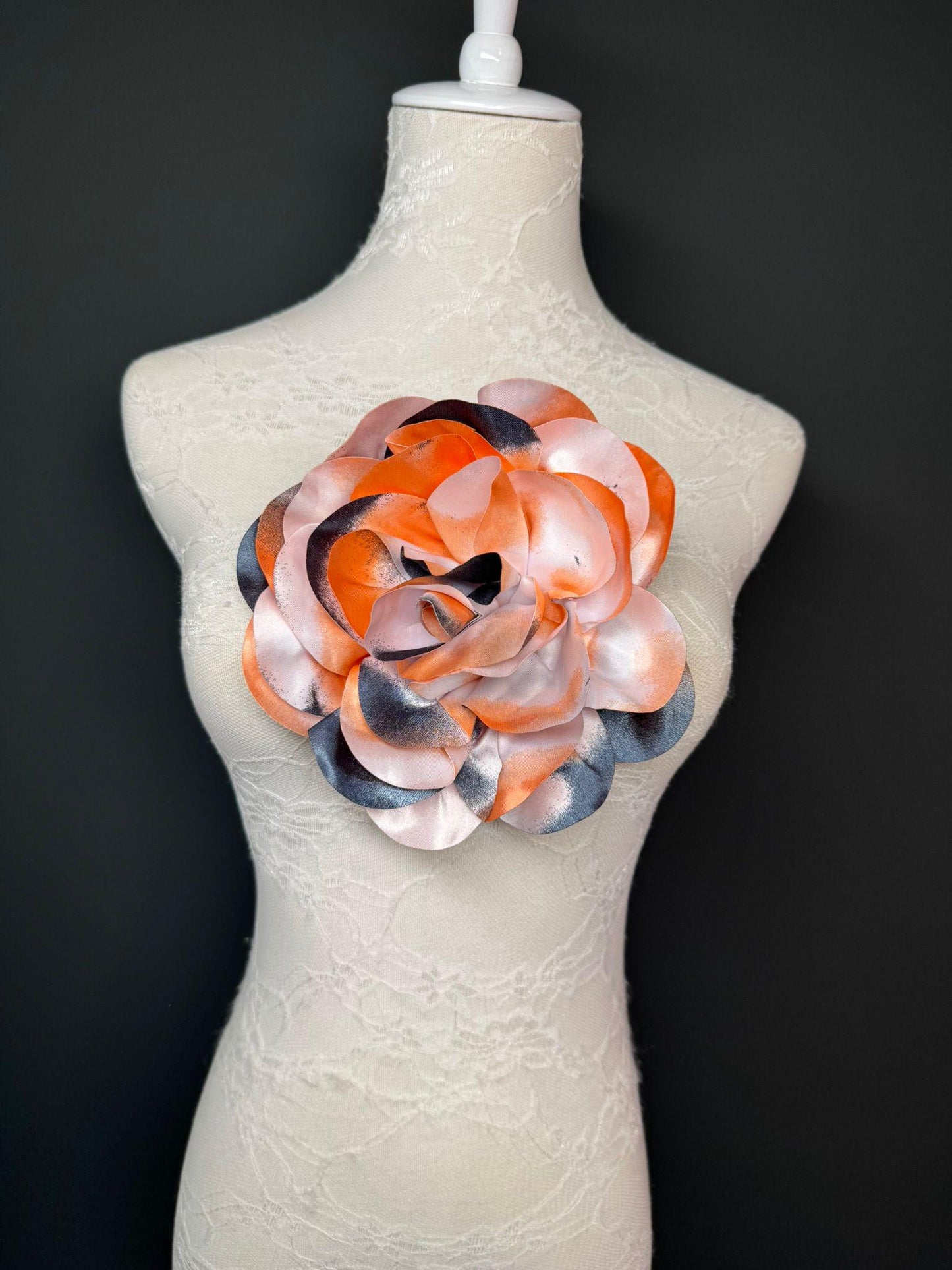 Large Satin Corsage Flower, Handmade 3D Floral Pin, 8", 20cm, 17 Colours