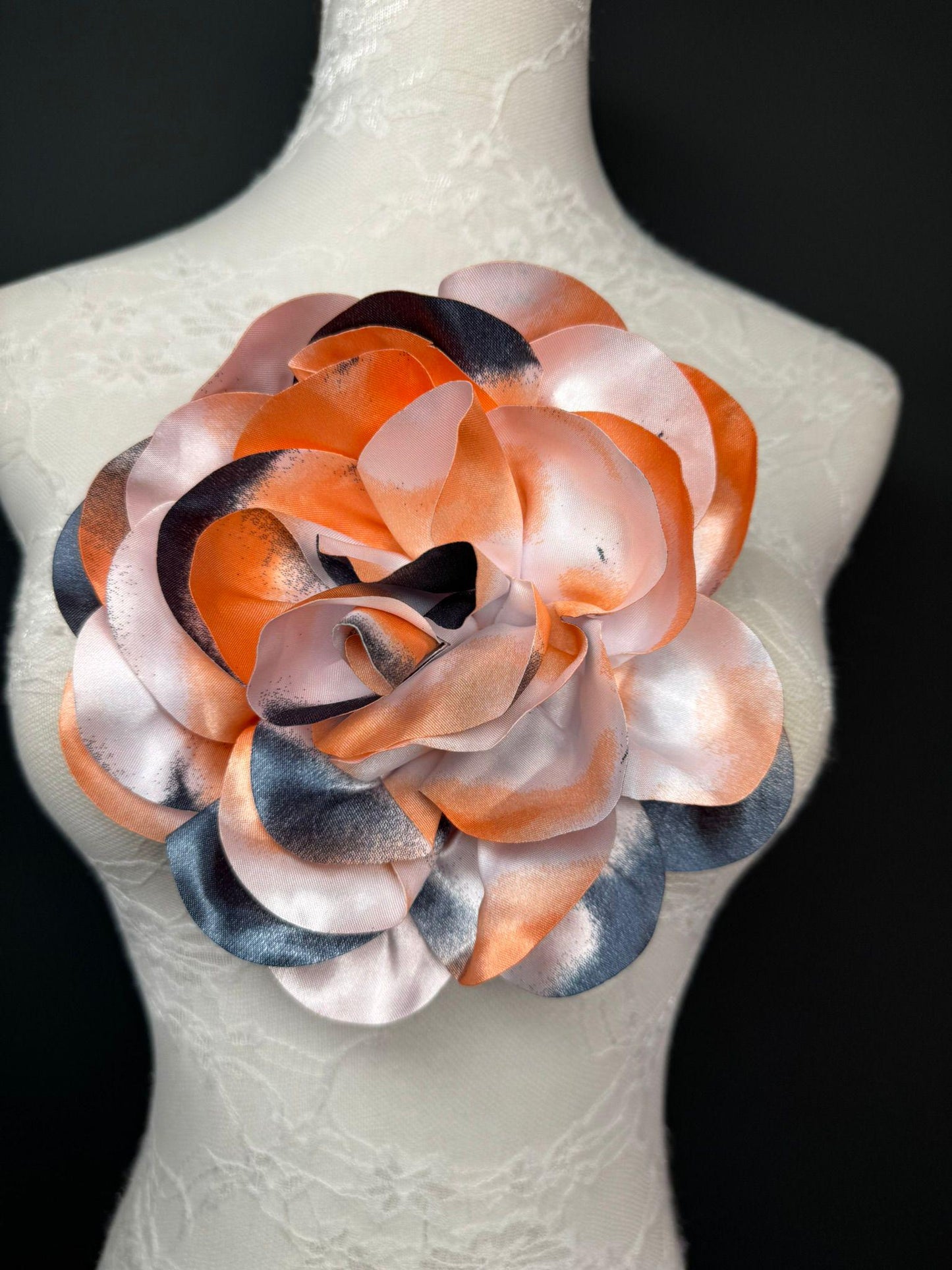 Large Satin Corsage Flower, Handmade 3D Floral Pin, 8", 20cm, 17 Colours