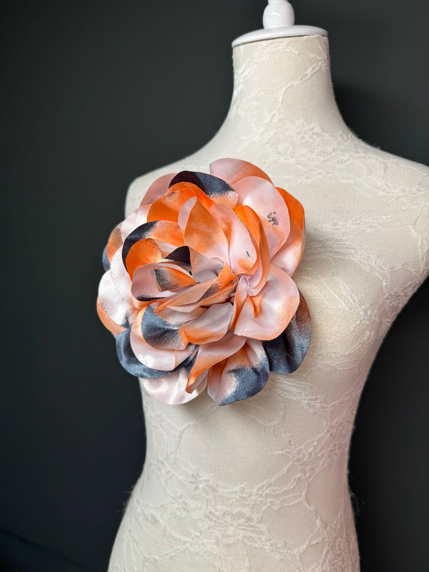 Large Satin Corsage Flower, Handmade 3D Floral Pin, 8", 20cm, 17 Colours
