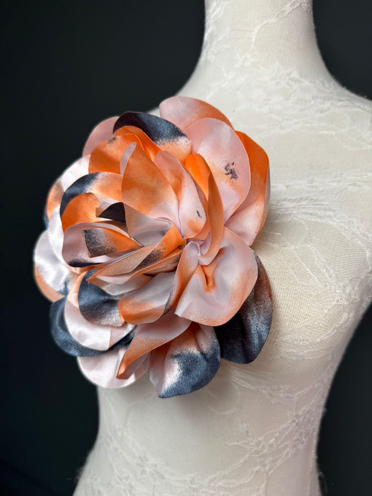Large Satin Corsage Flower, Handmade 3D Floral Pin, 8", 20cm, 17 Colours
