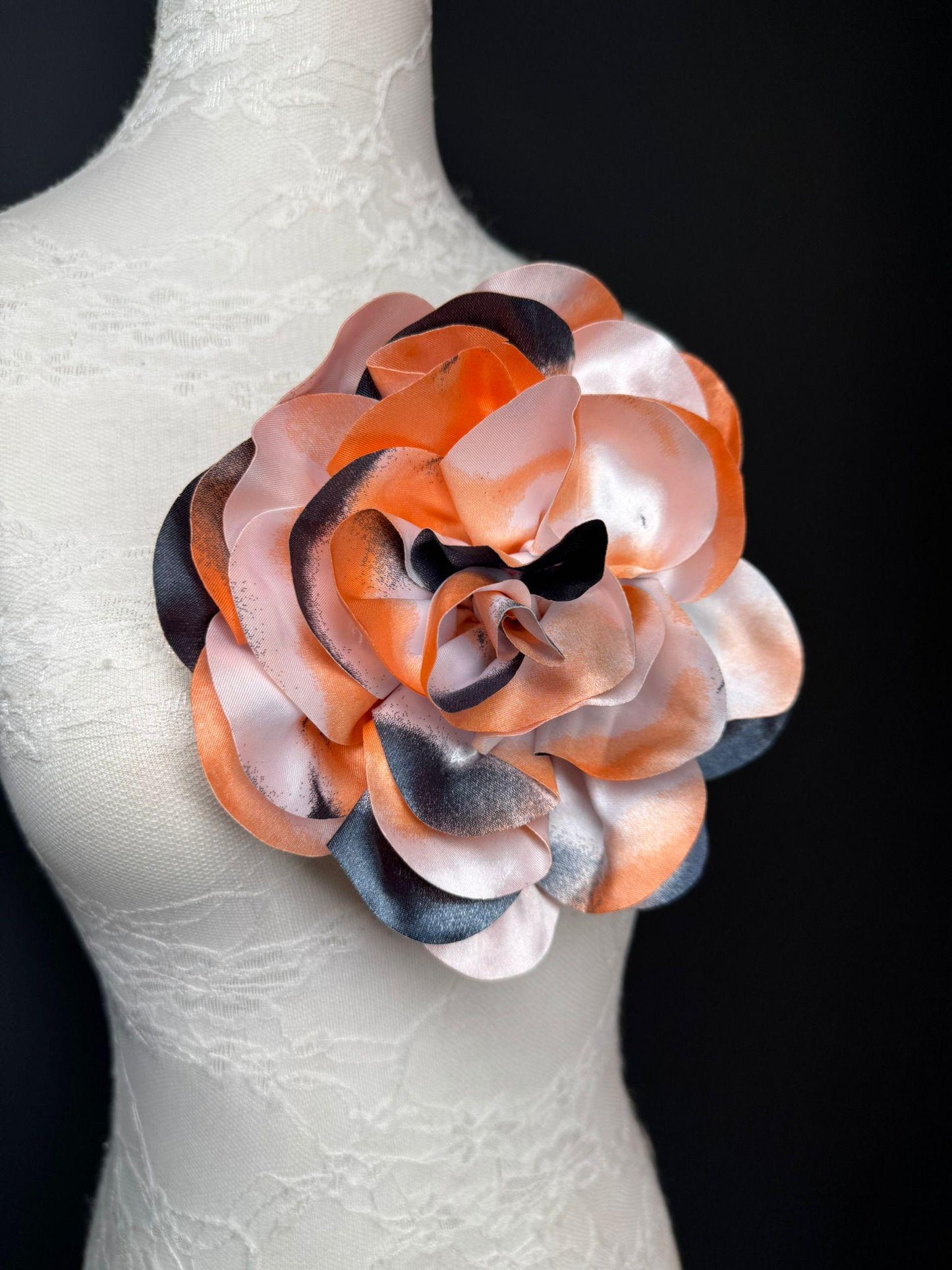 Large Satin Corsage Flower, Handmade 3D Floral Pin, 8", 20cm, 17 Colours