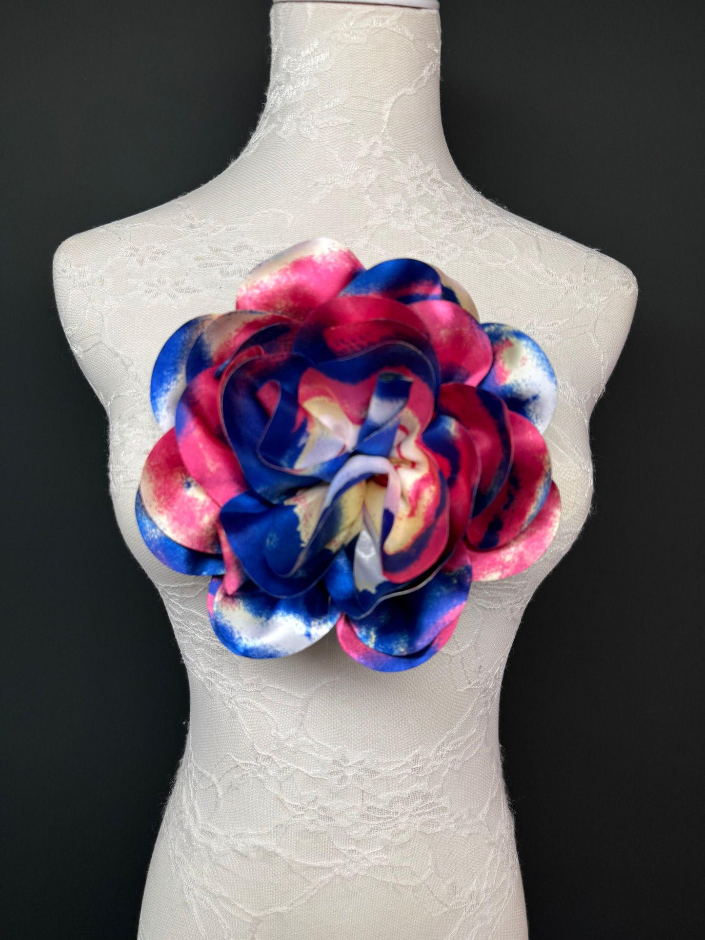 Large Satin Corsage Flower, Handmade 3D Floral Pin, 8", 20cm, 17 Colours