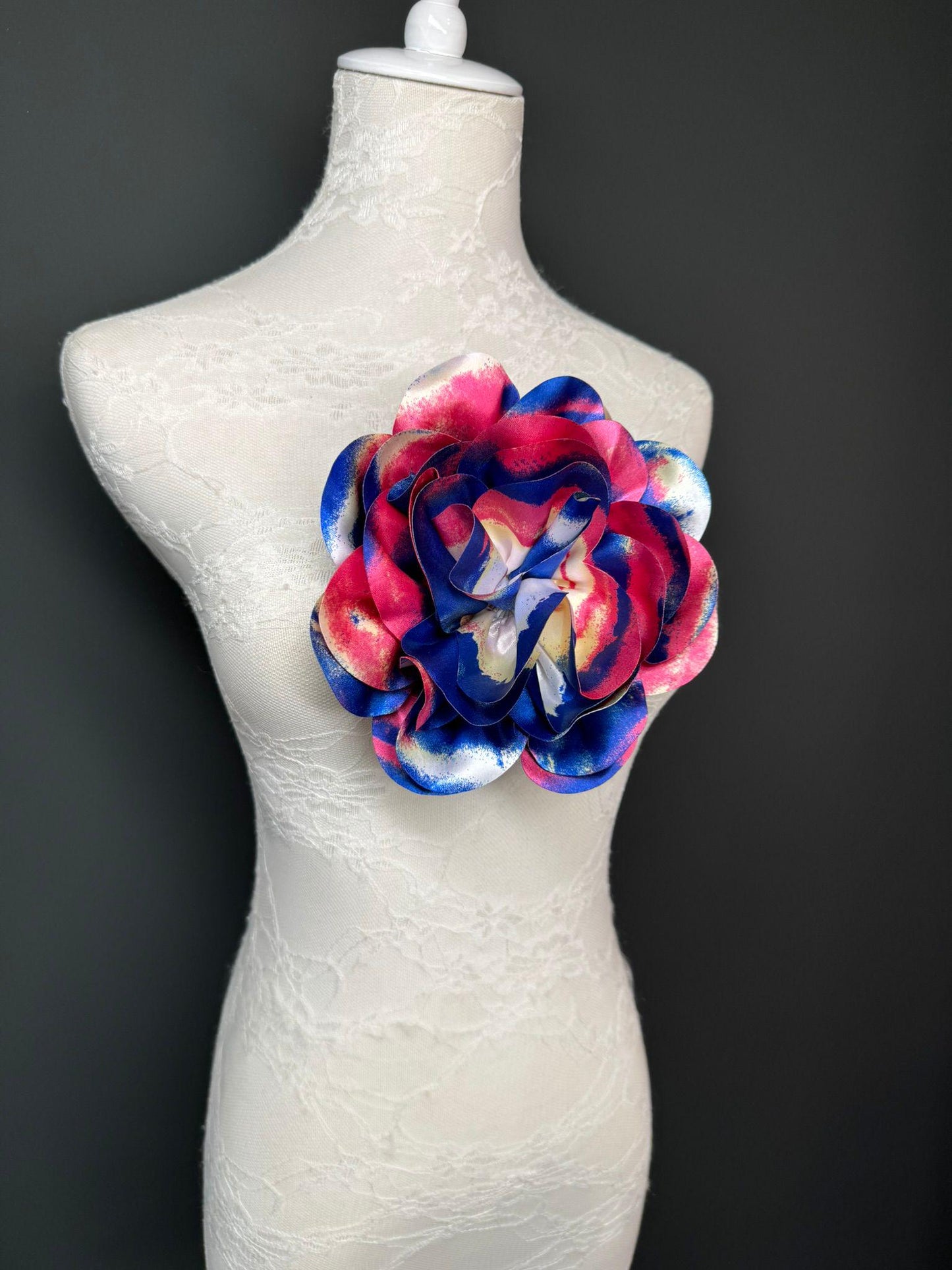 Large Satin Corsage Flower, Handmade 3D Floral Pin, 8", 20cm, 17 Colours