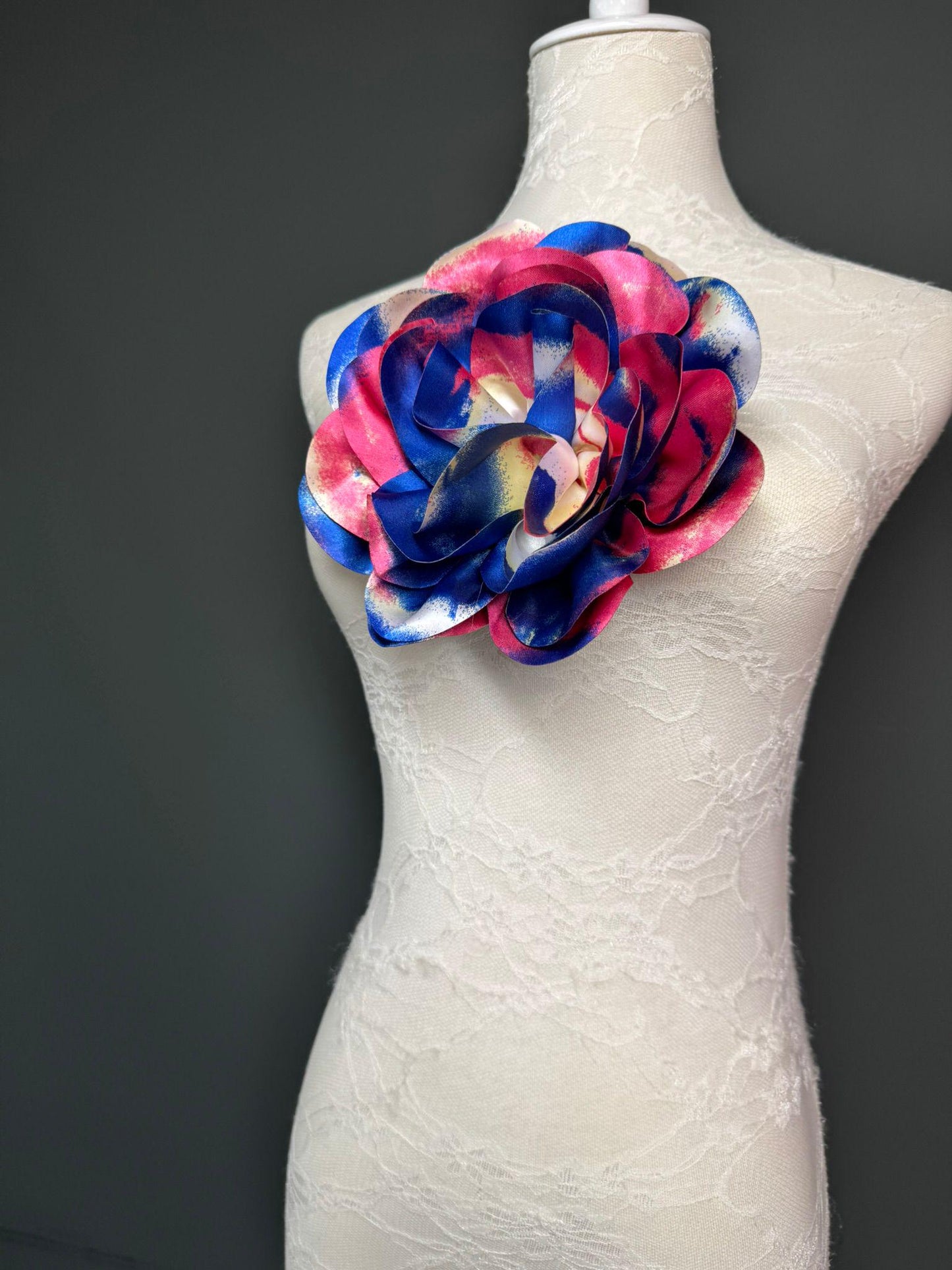 Large Satin Corsage Flower, Handmade 3D Floral Pin, 8", 20cm, 17 Colours