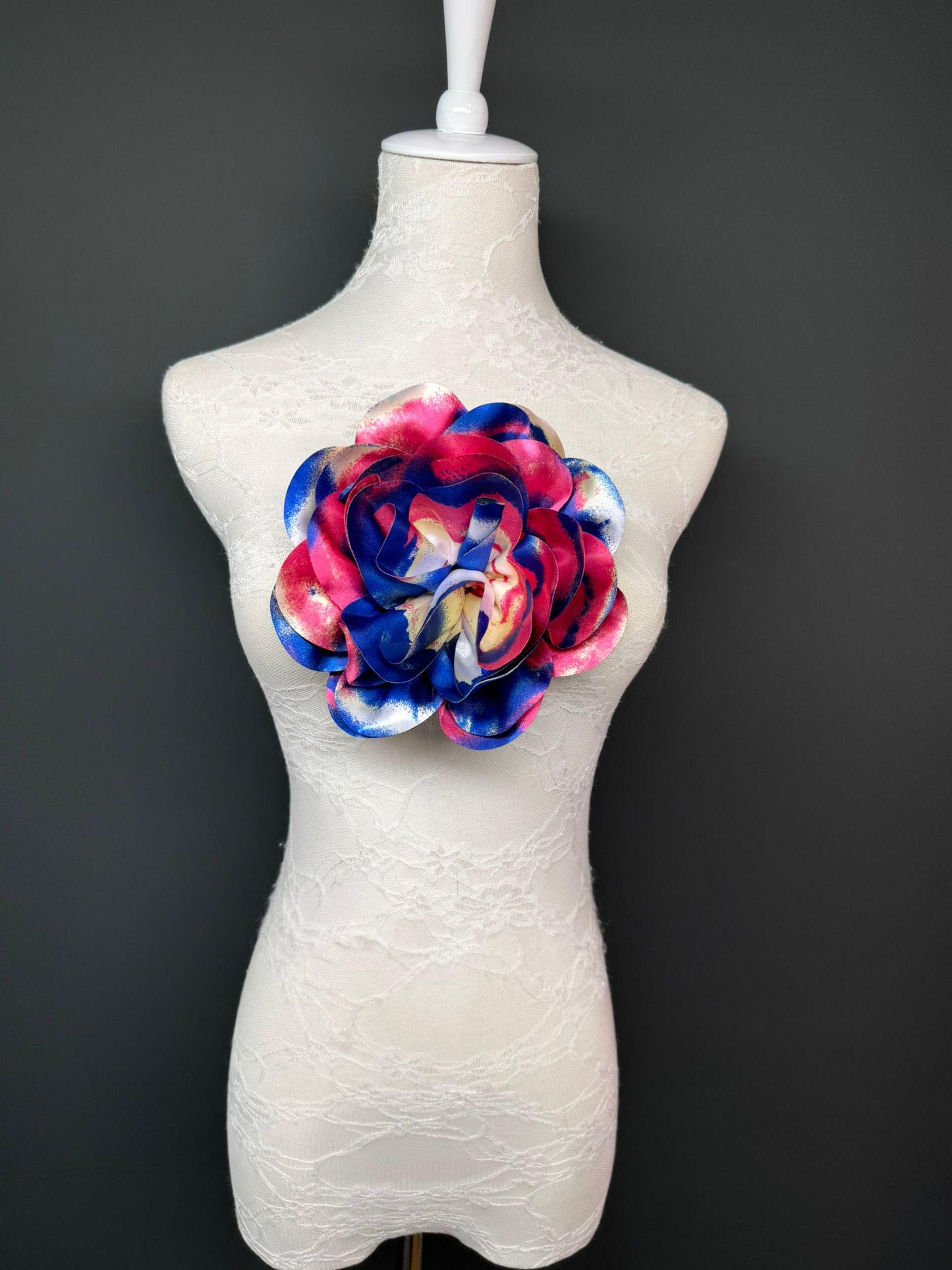 Large Satin Corsage Flower, Handmade 3D Floral Pin, 8", 20cm, 17 Colours