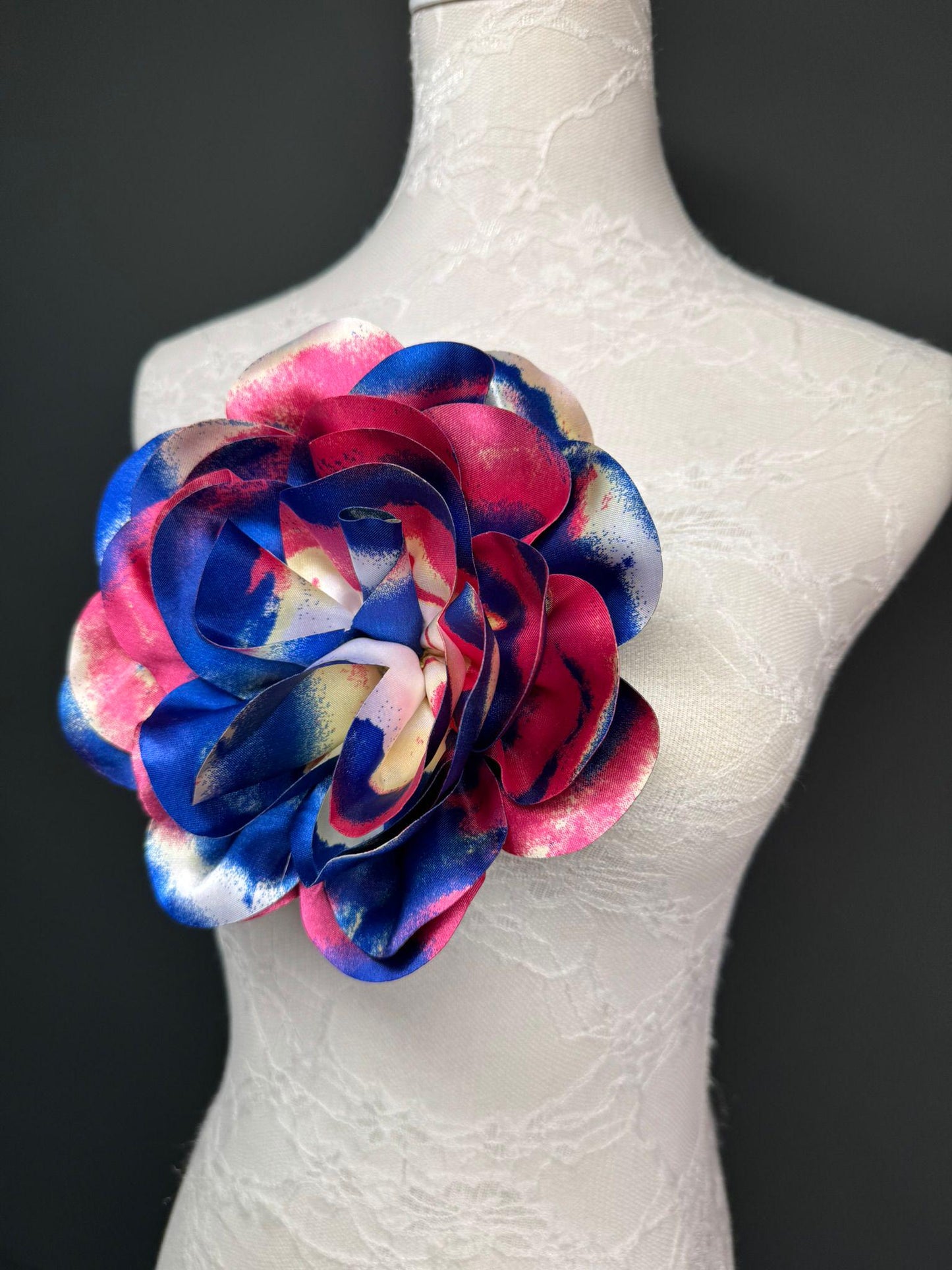 Large Satin Corsage Flower, Handmade 3D Floral Pin, 8", 20cm, 17 Colours