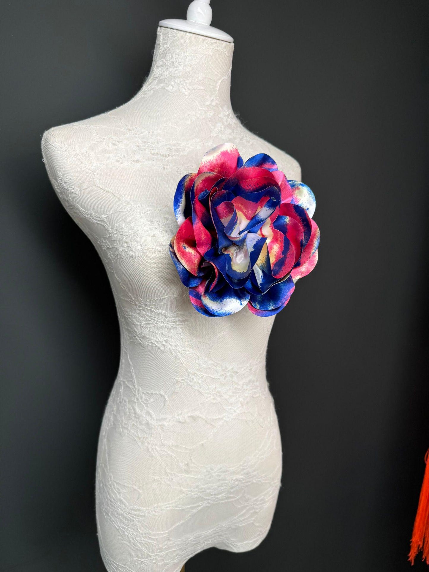 Large Satin Corsage Flower, Handmade 3D Floral Pin, 8", 20cm, 17 Colours