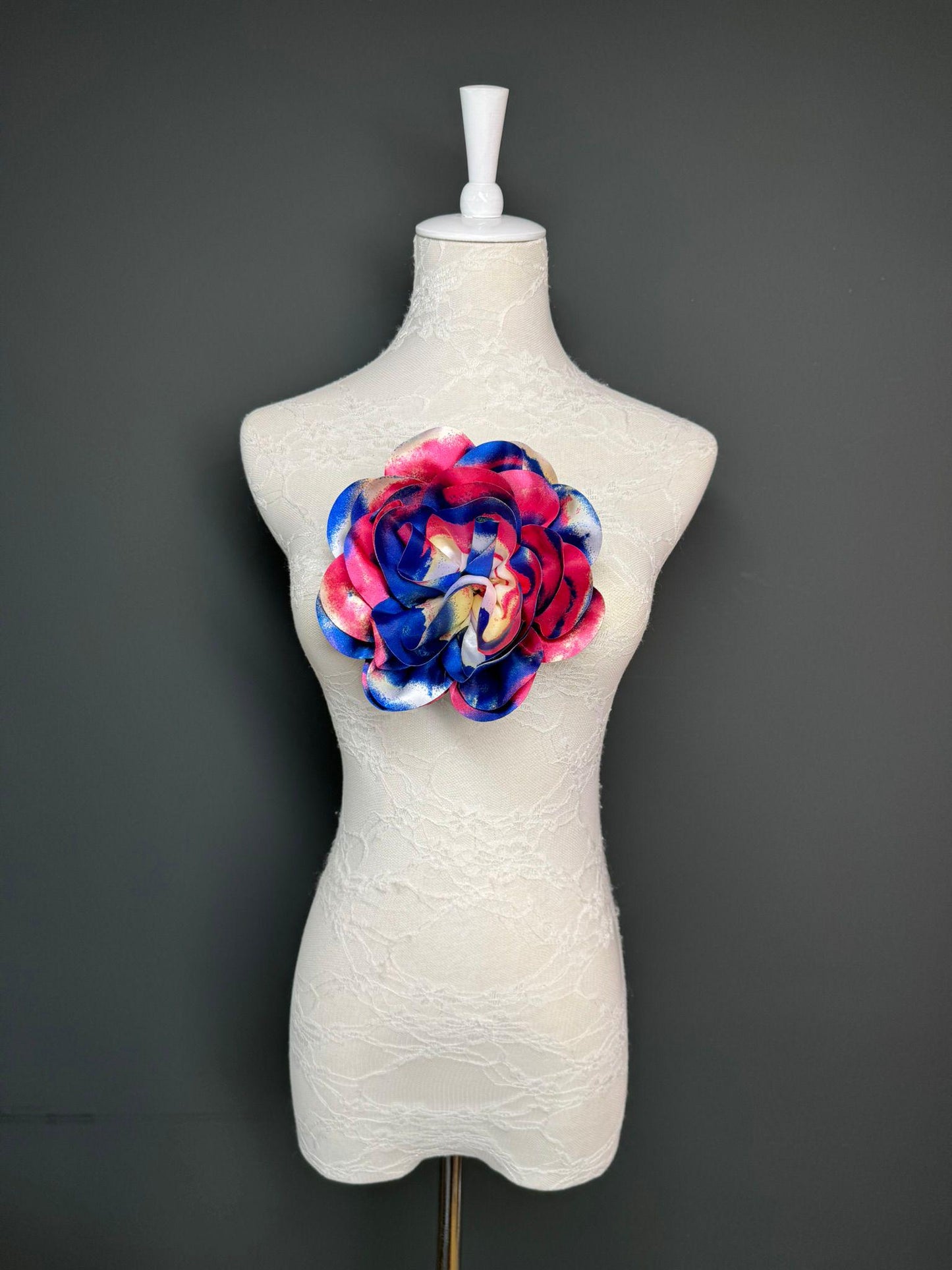 Large Satin Corsage Flower, Handmade 3D Floral Pin, 8", 20cm, 17 Colours