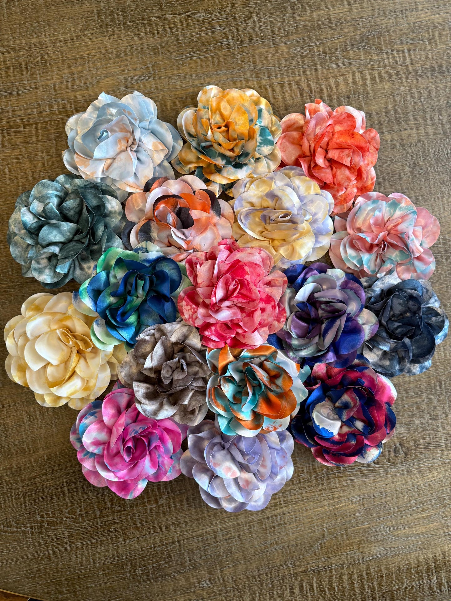 Large Satin Corsage Flower, Handmade 3D Floral Pin, 8", 20cm, 17 Colours