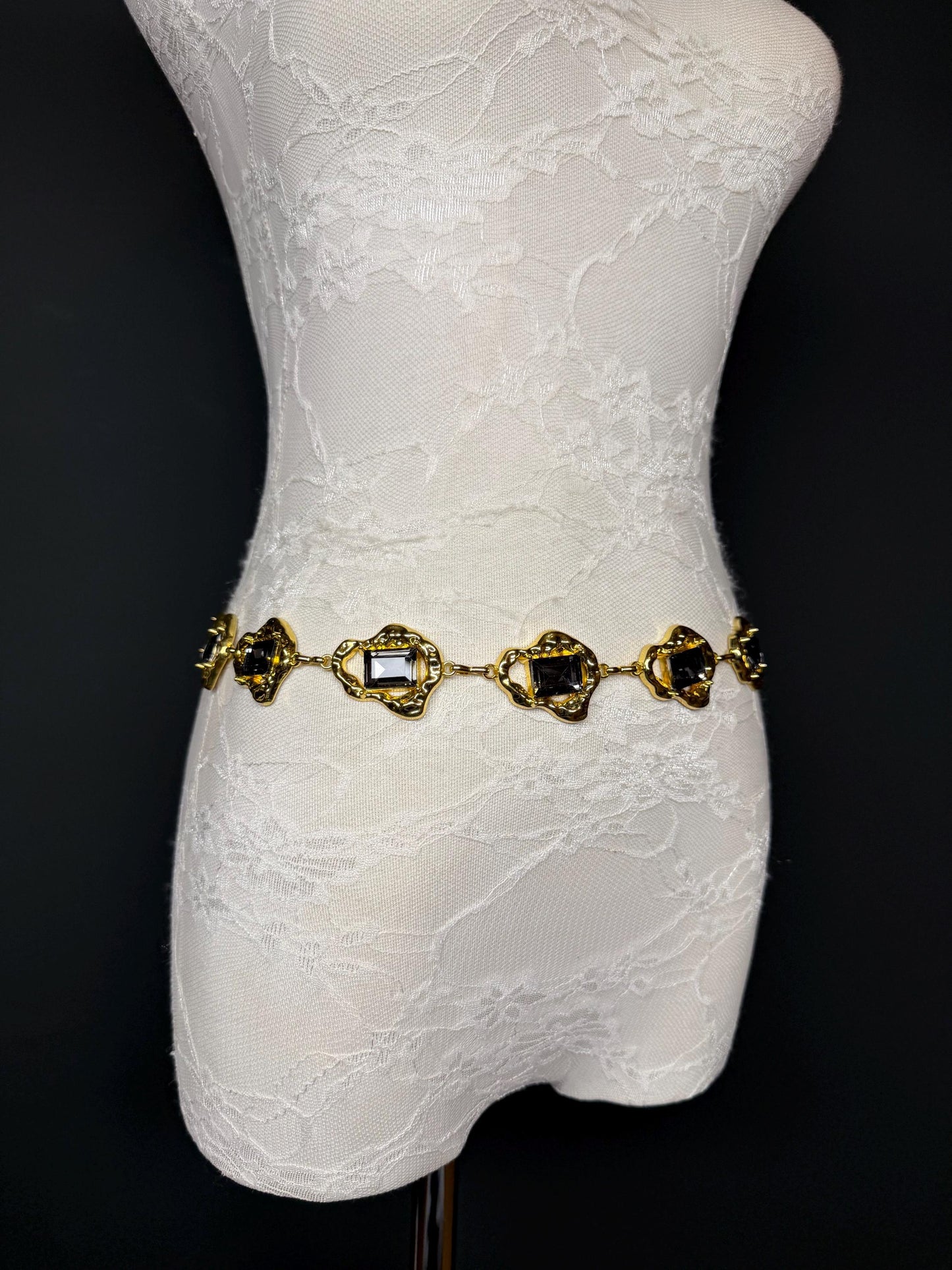 Jewel Belt, Gold Metal Colour Jewel Belt, Warm Tones, Teen Sizes, Size 18”-60”, Fan Design, Fan Collection, Fashion Accessory