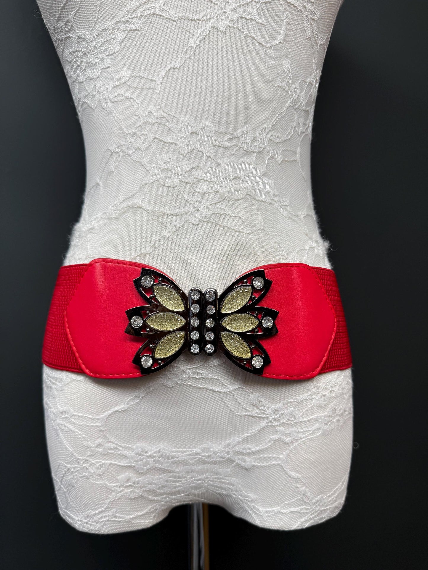 3” Belt-Wide Faux Leather Belt, Red, Black Elastic Belt, Gift, Elasticated Belt, Stretch Belt, Corset Belt, Heart Design Vegan Belt