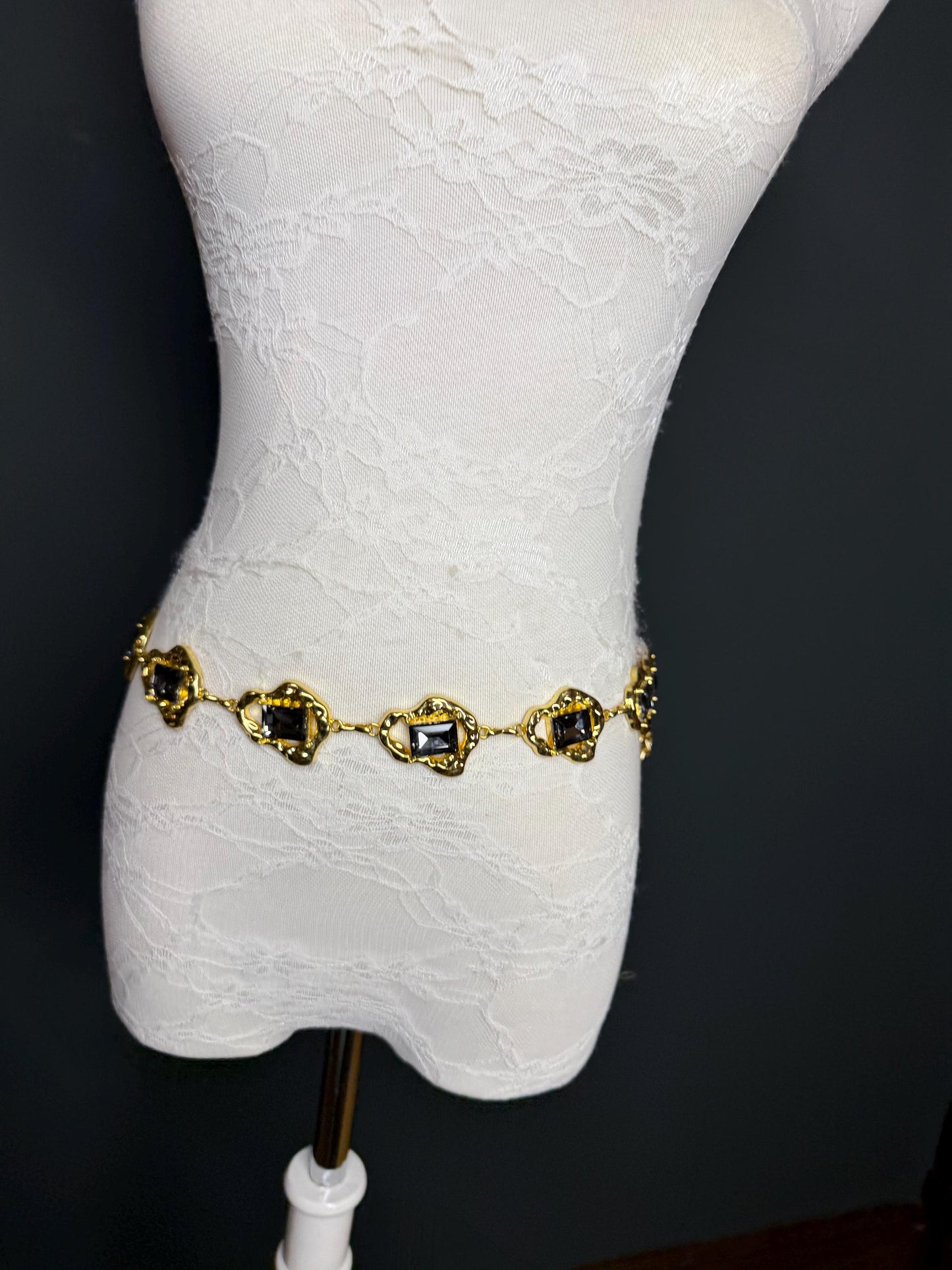 Jewel Belt, Gold Metal Colour Jewel Belt, Warm Tones, Teen Sizes, Size 18”-60”, Fan Design, Fan Collection, Fashion Accessory