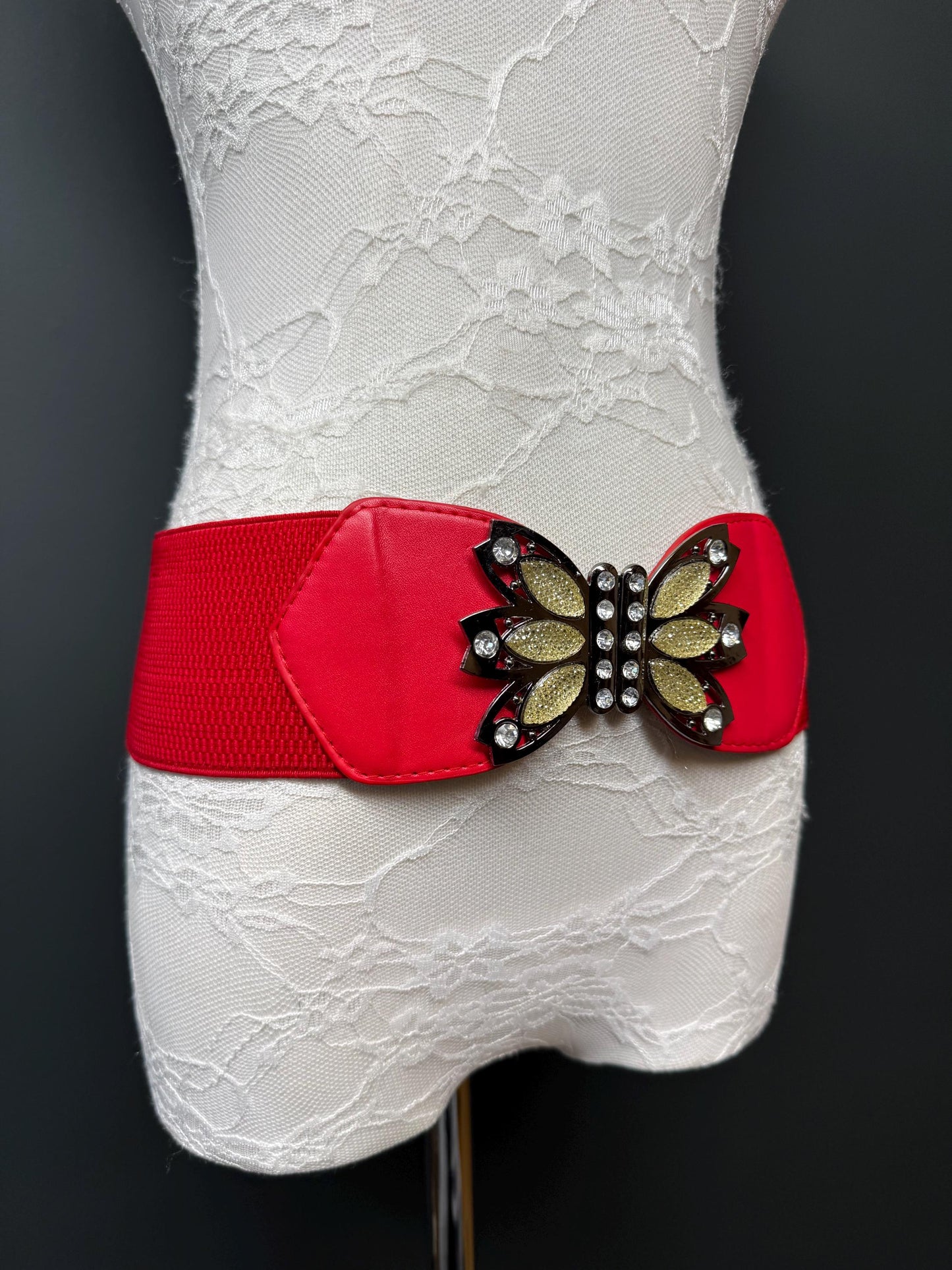 3” Belt-Wide Faux Leather Belt, Red, Black Elastic Belt, Gift, Elasticated Belt, Stretch Belt, Corset Belt, Heart Design Vegan Belt