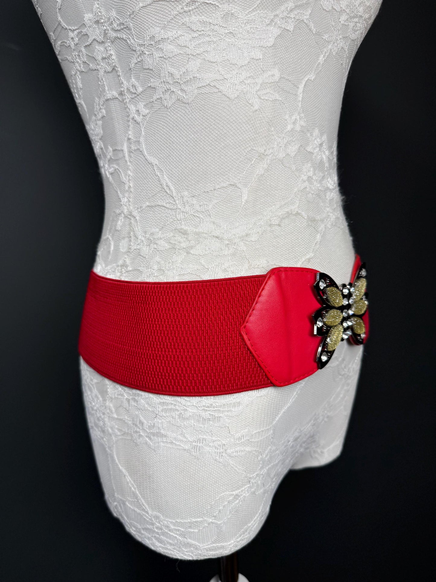 3” Belt-Wide Faux Leather Belt, Red, Black Elastic Belt, Gift, Elasticated Belt, Stretch Belt, Corset Belt, Heart Design Vegan Belt