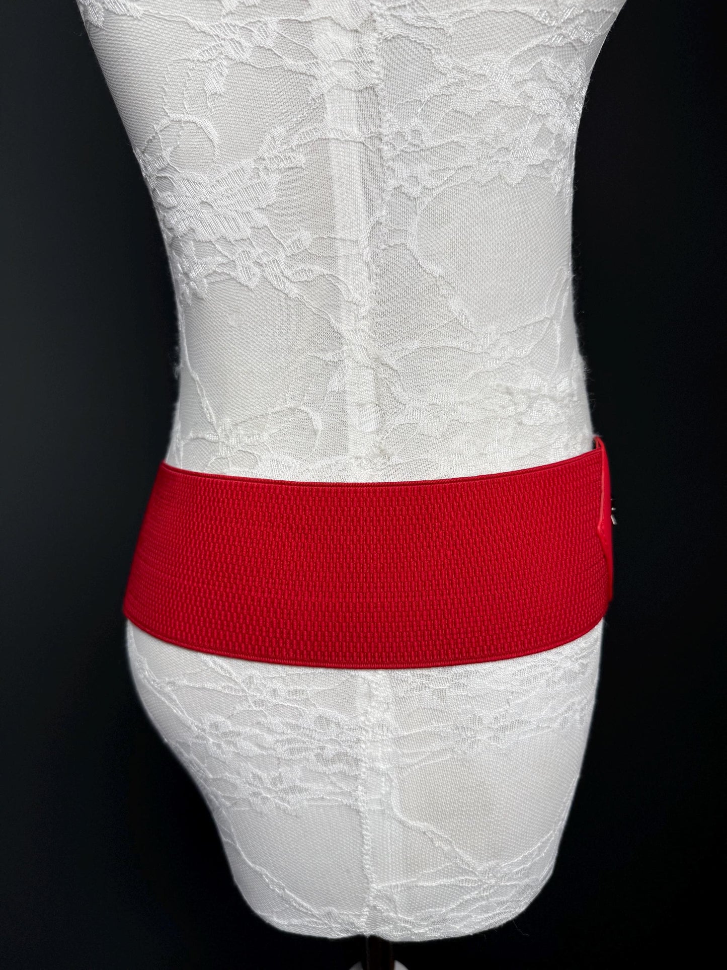 3” Belt-Wide Faux Leather Belt, Red, Black Elastic Belt, Gift, Elasticated Belt, Stretch Belt, Corset Belt, Heart Design Vegan Belt