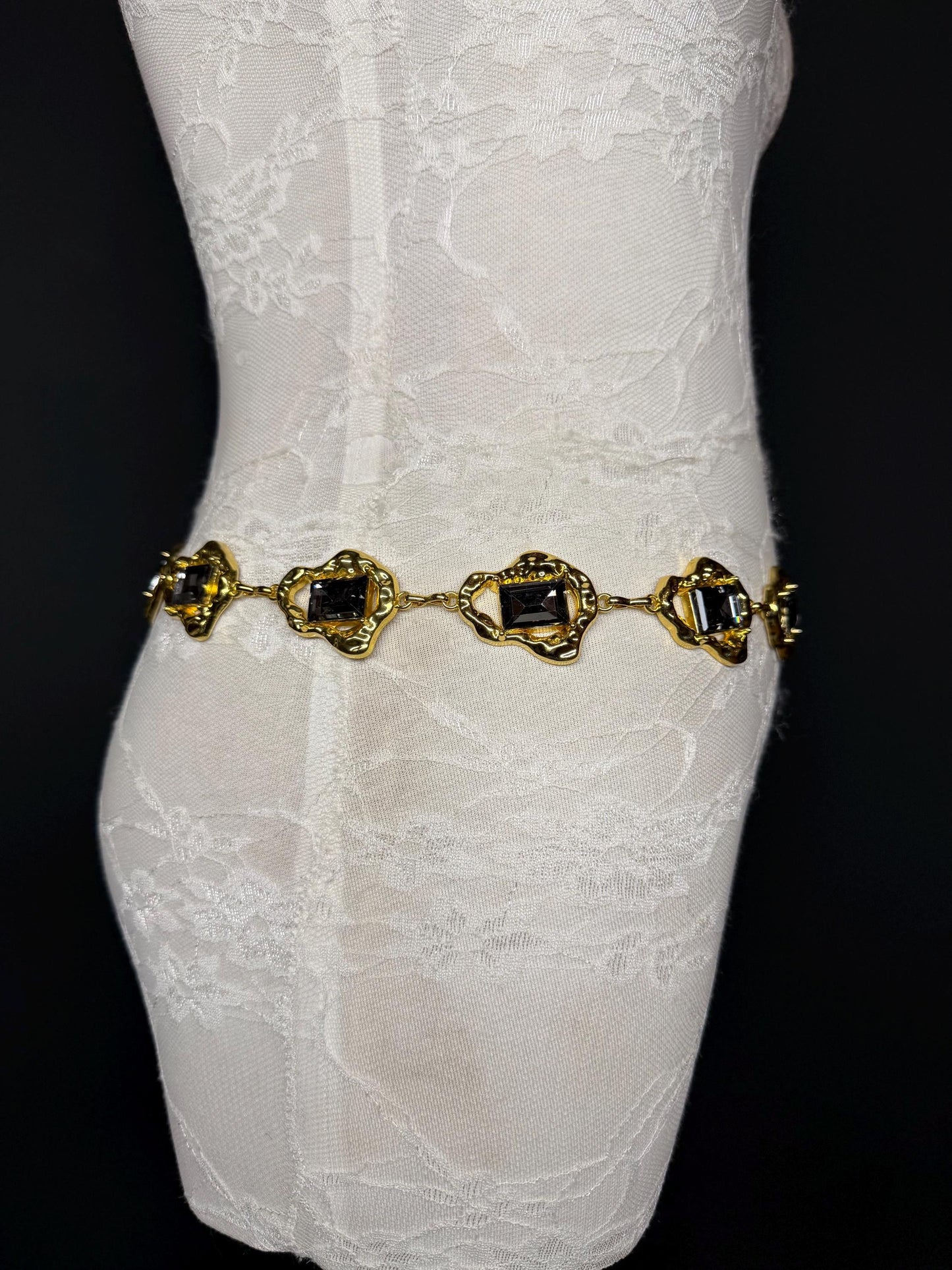 Jewel Belt, Gold Metal Colour Jewel Belt, Warm Tones, Teen Sizes, Size 18”-60”, Fan Design, Fan Collection, Fashion Accessory