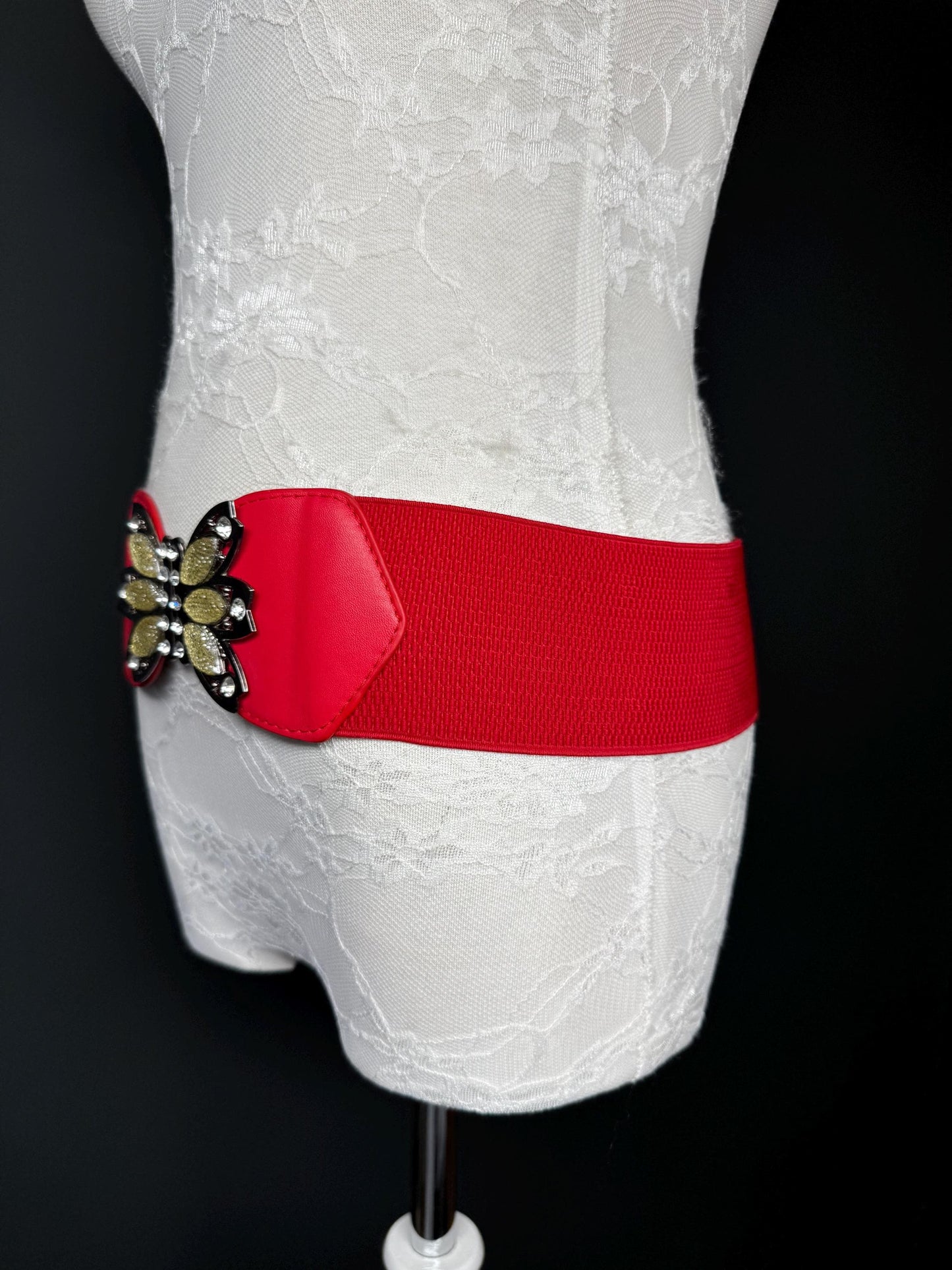 3” Belt-Wide Faux Leather Belt, Red, Black Elastic Belt, Gift, Elasticated Belt, Stretch Belt, Corset Belt, Heart Design Vegan Belt