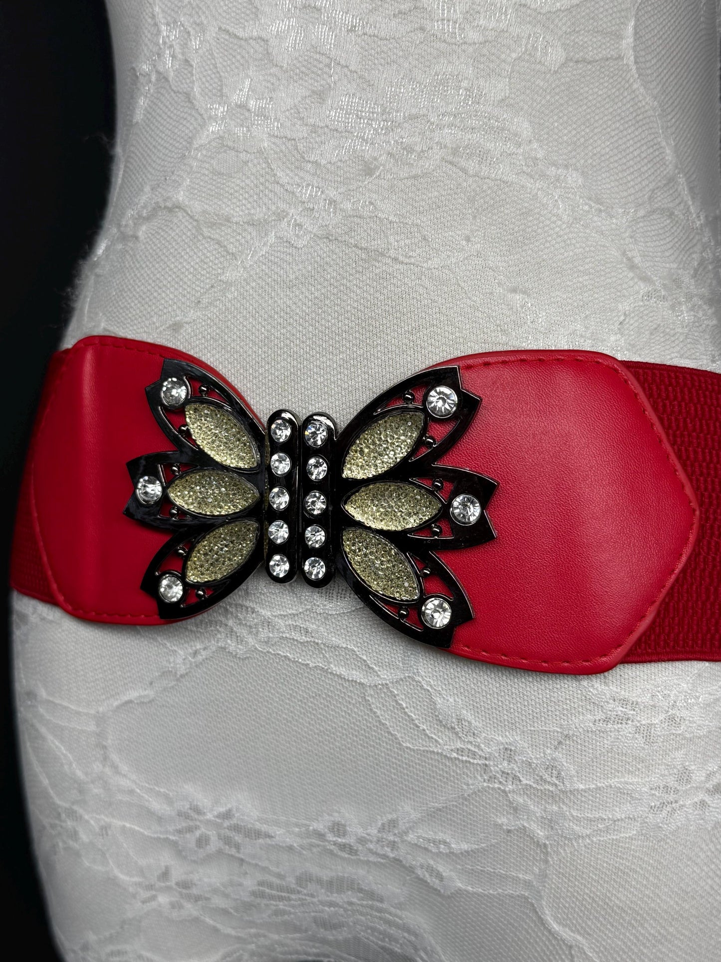 3” Belt-Wide Faux Leather Belt, Red, Black Elastic Belt, Gift, Elasticated Belt, Stretch Belt, Corset Belt, Heart Design Vegan Belt