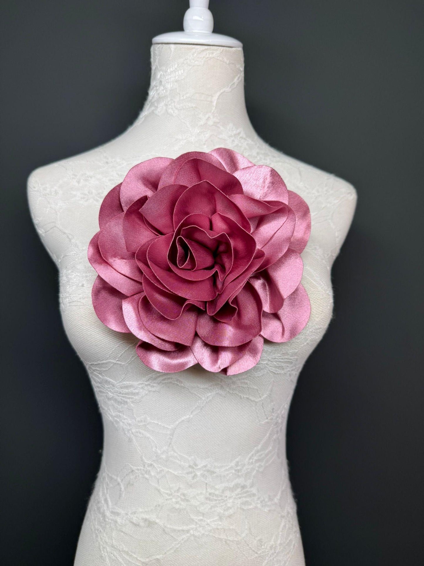 Dusky Pink Large Satin Flower Corsage, 8" 20cm, 12 Colour Options