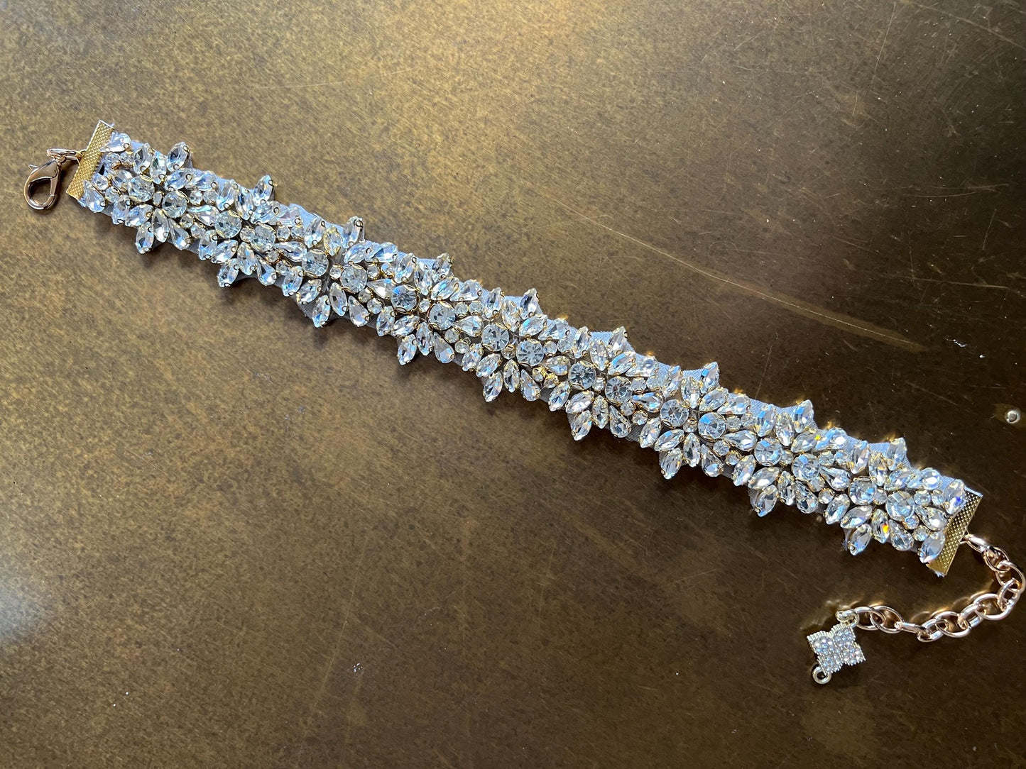 Jeweled Choker Necklace, Bridal Wedding Rhinestone Choker, Handmade Classic FAN Design