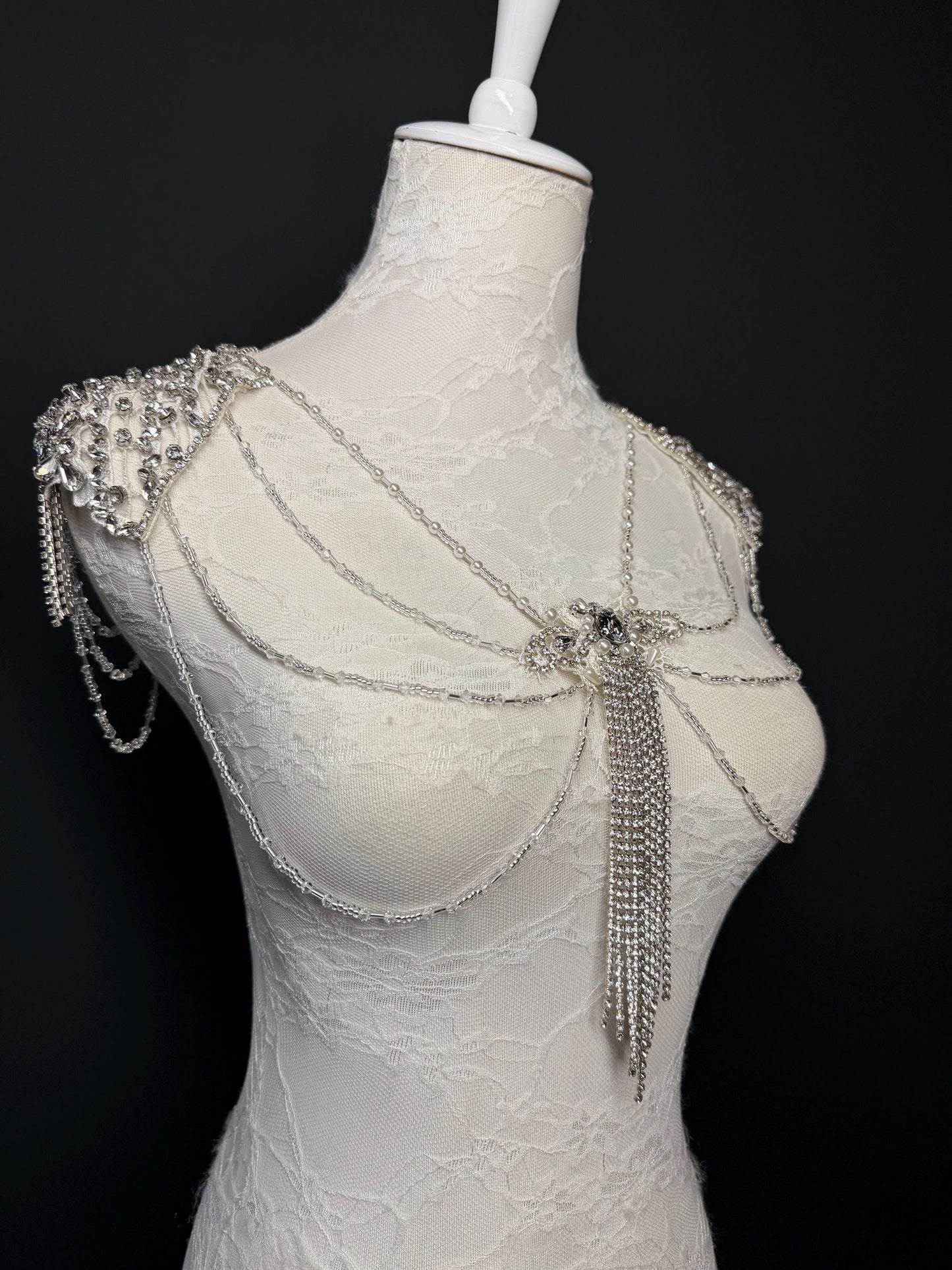 Jewel Shoulder Accessory, Bridal, Elegant, Rhinestone, Beaded shoulder jewellery