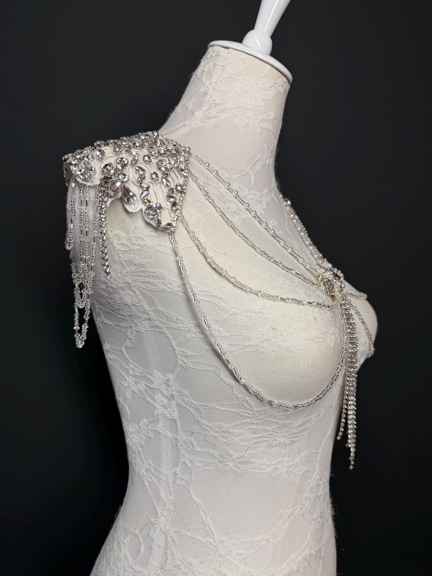 Jewel Shoulder Accessory, Bridal, Elegant, Rhinestone, Beaded shoulder jewellery