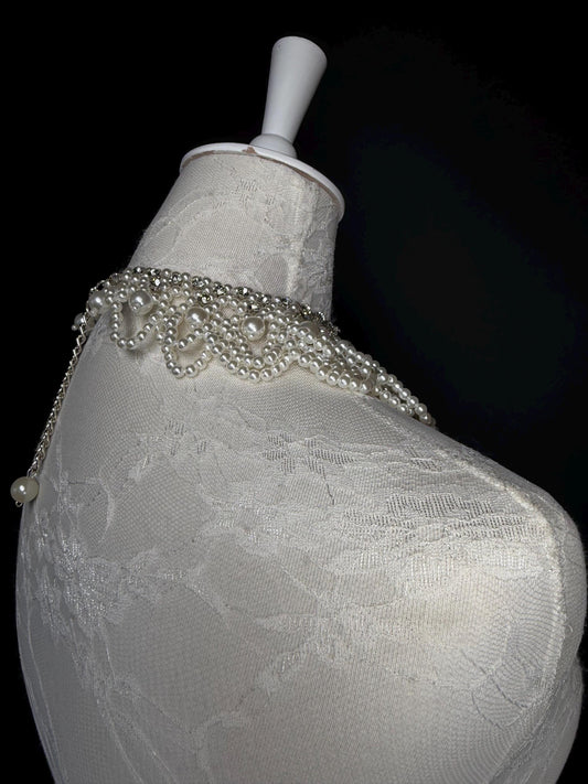 Pearl Jewel Shoulder Accessory, Bridal, Elegant, Rhinestone, Beaded shoulder jewellery