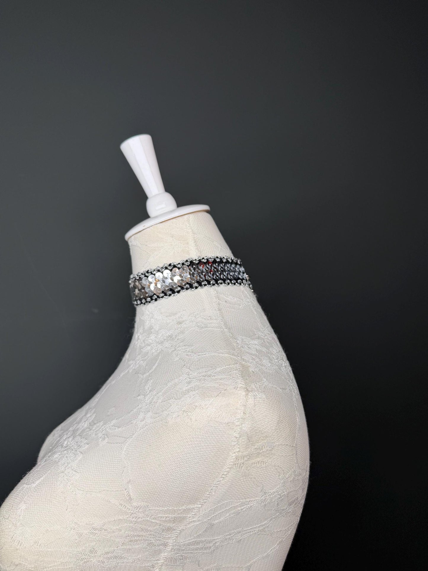 Sequins Choker, Silver & Black, Handmade Necklace