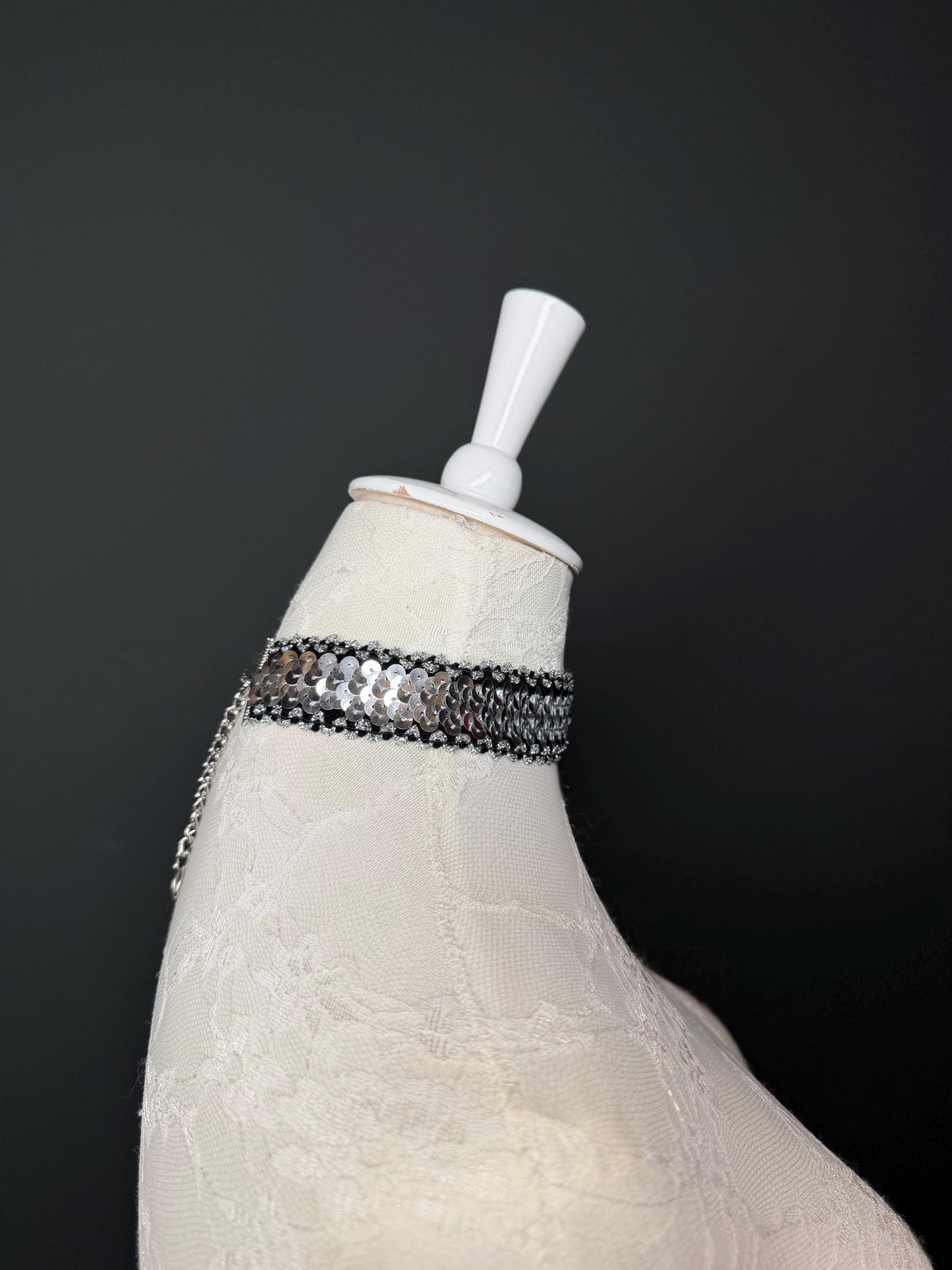 Sequins Choker, Silver & Black, Handmade Necklace