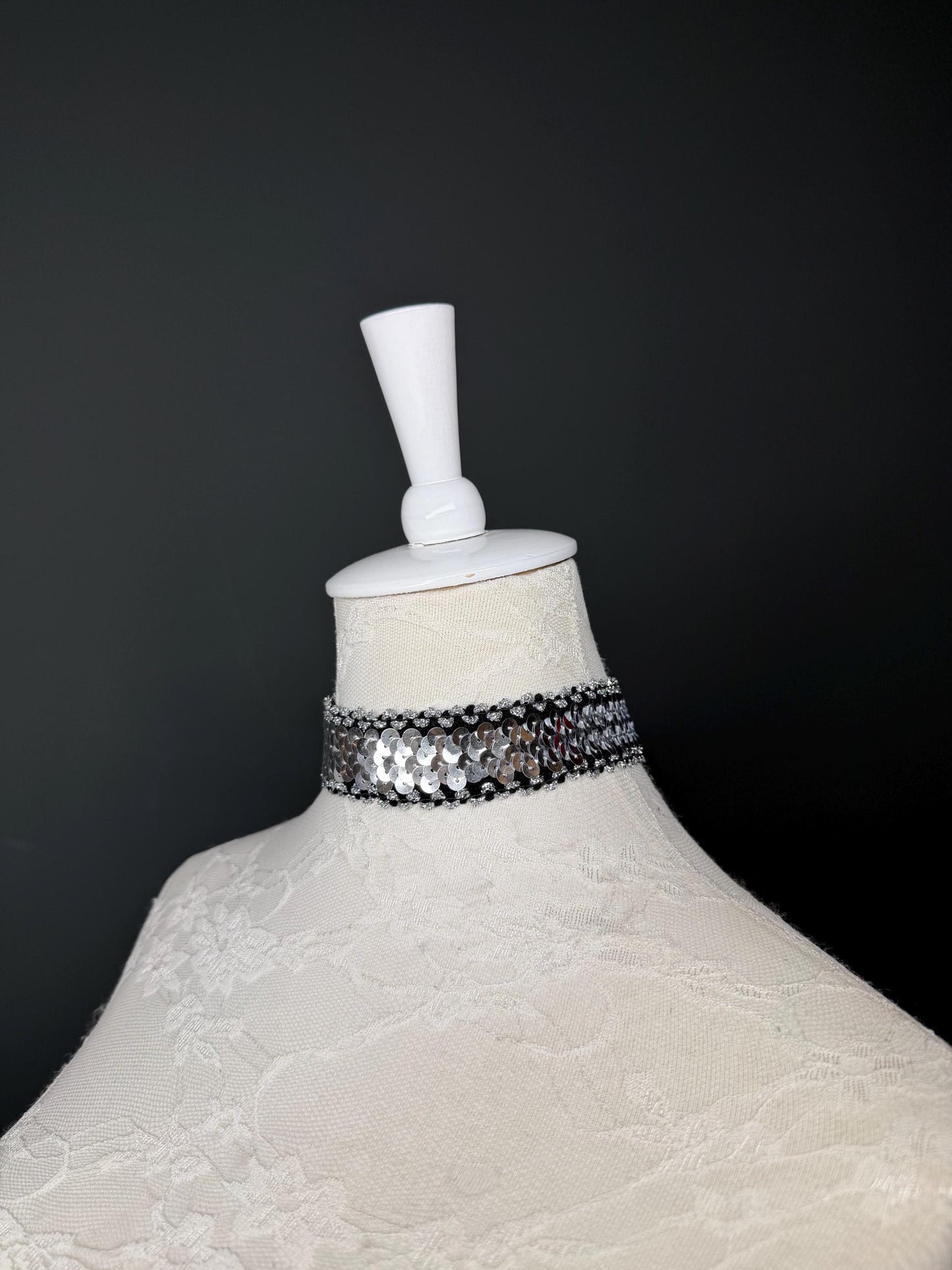 Sequins Choker, Silver & Black, Handmade Necklace