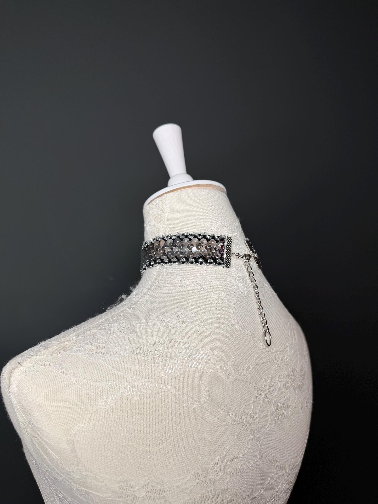 Sequins Choker, Silver & Black, Handmade Necklace