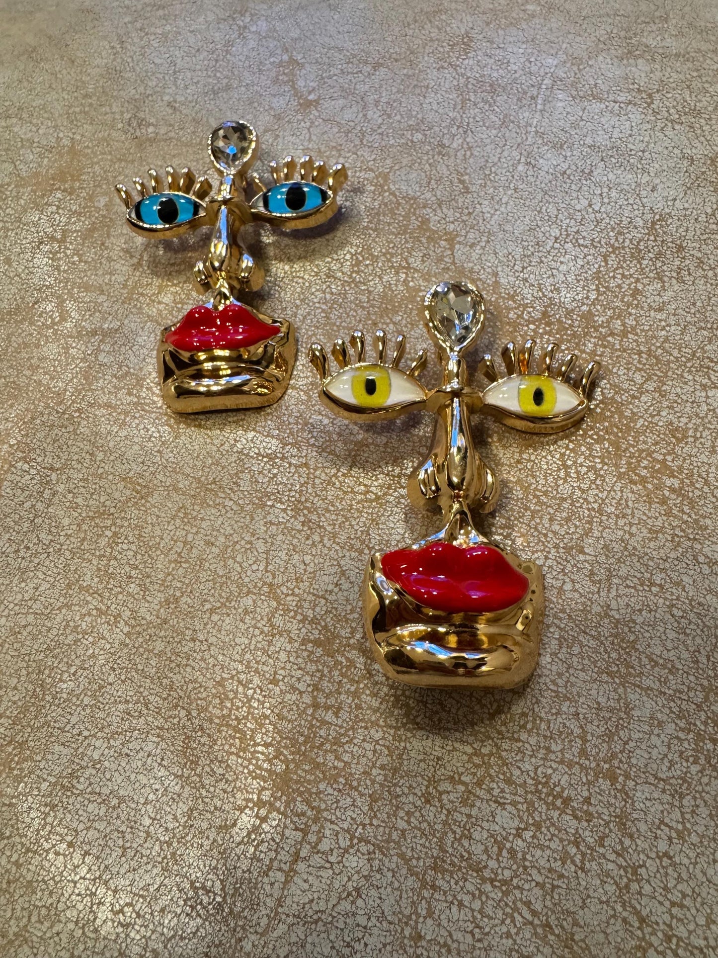 Surrealist Lips Nose Evil Eyes, 3” Brooch, Metal Face Brooch, Fashionable Brooch, Unique, Pin on Brooch, Brooch, Gold, Face Brooch, Gift
