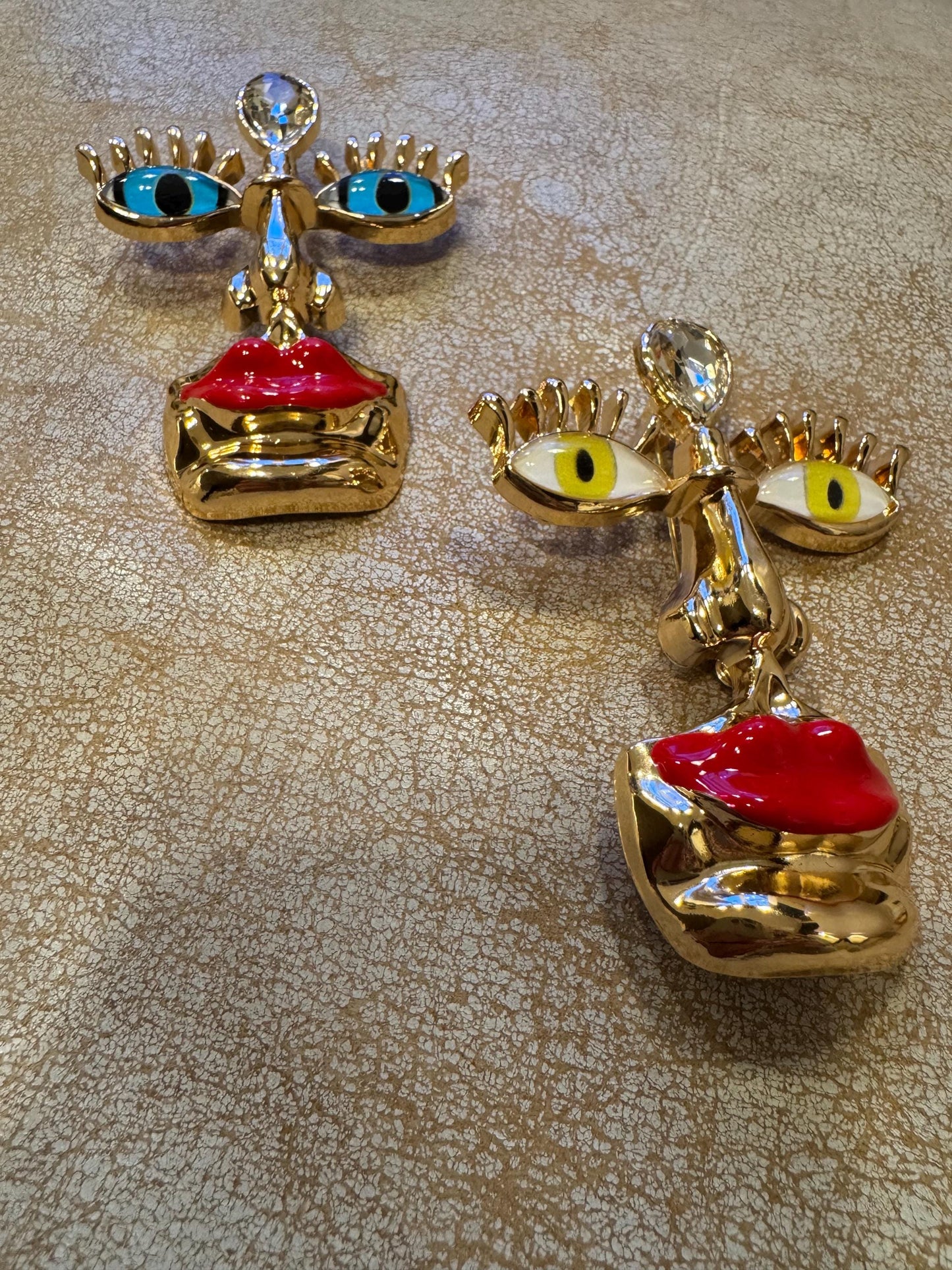 Surrealist Lips Nose Evil Eyes, 3” Brooch, Metal Face Brooch, Fashionable Brooch, Unique, Pin on Brooch, Brooch, Gold, Face Brooch, Gift
