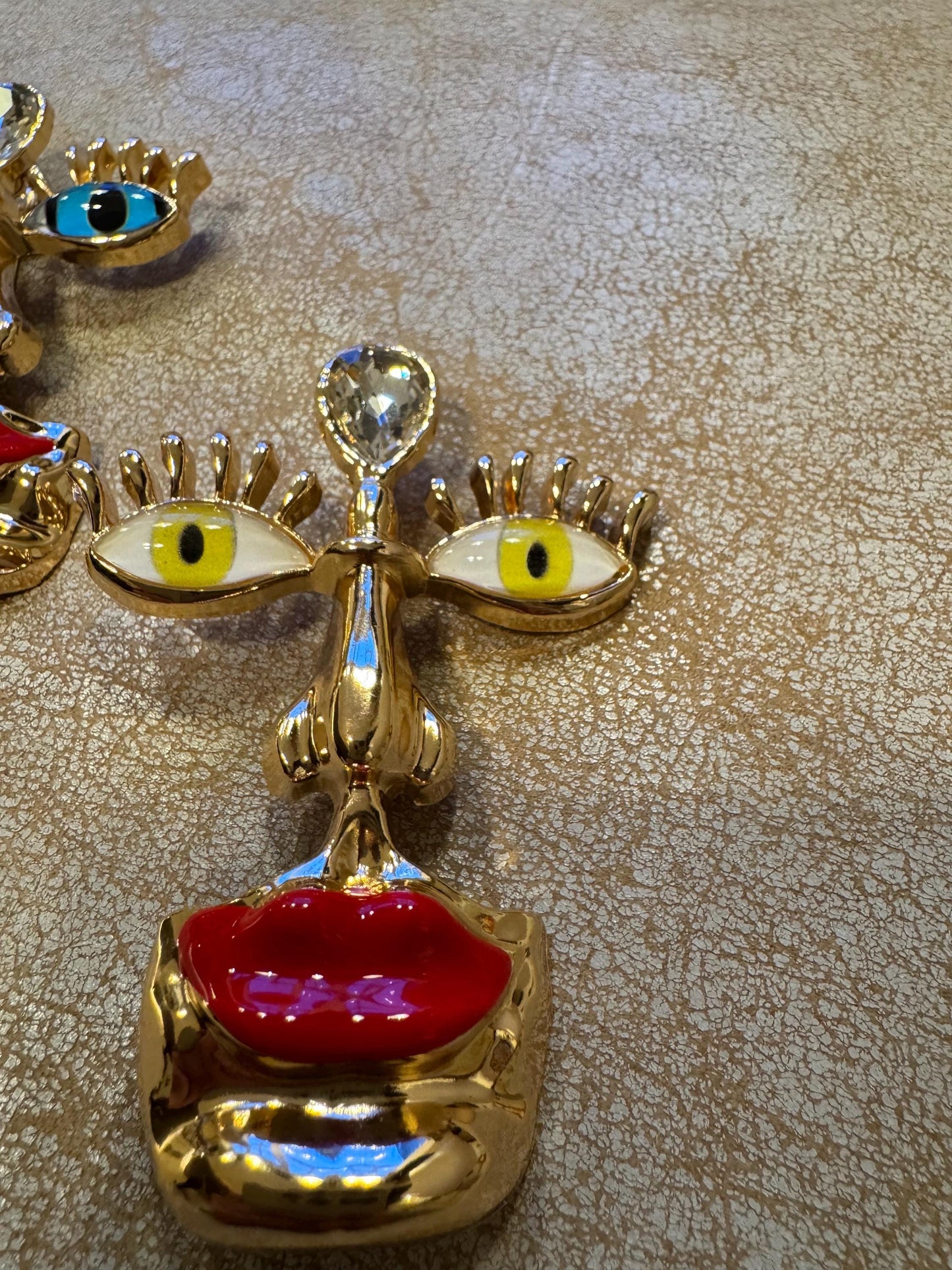 Surrealist Lips Nose Evil Eyes, 3” Brooch, Metal Face Brooch, Fashionable Brooch, Unique, Pin on Brooch, Brooch, Gold, Face Brooch, Gift
