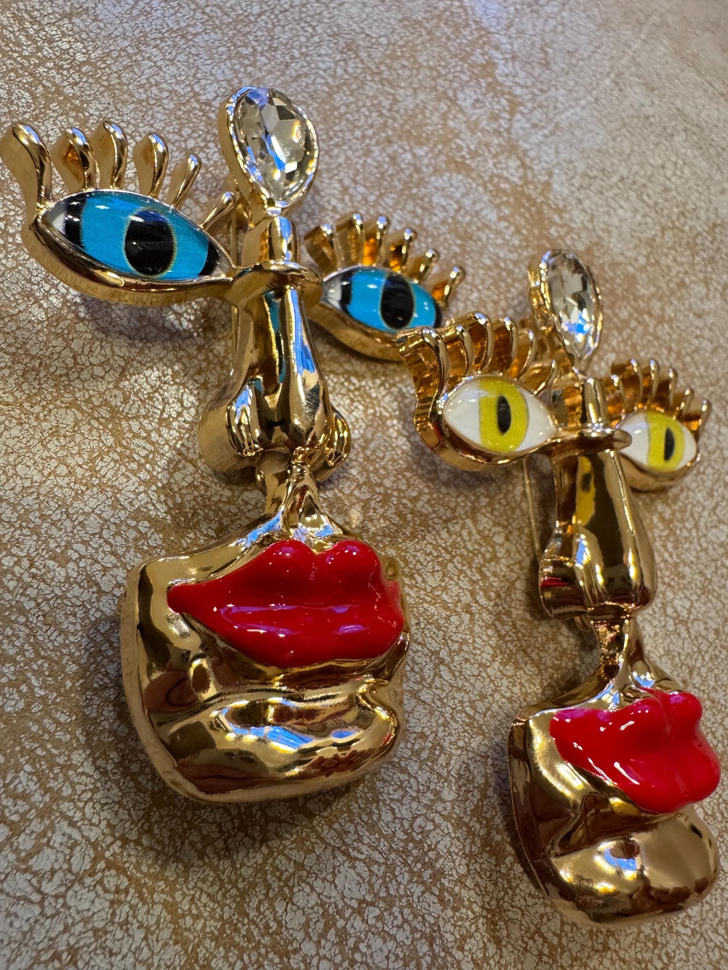 Surrealist Lips Nose Evil Eyes, 3” Brooch, Metal Face Brooch, Fashionable Brooch, Unique, Pin on Brooch, Brooch, Gold, Face Brooch, Gift