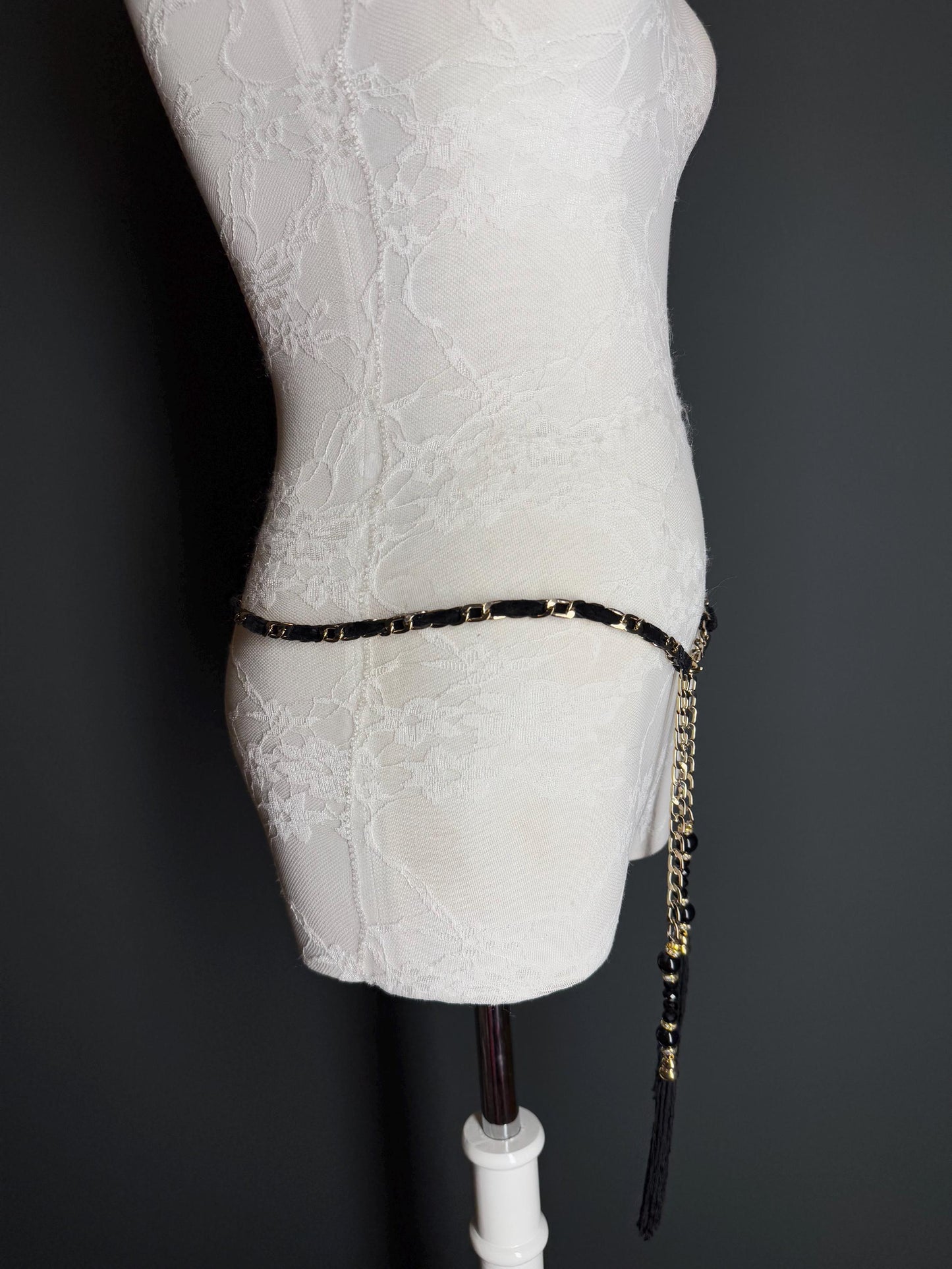 Velvet Chain Belt, Gold Metal Chain Belt, Size 28”-44”, Fan Design, Fan Collection, Gold, Metal belt, Fashion Accessory