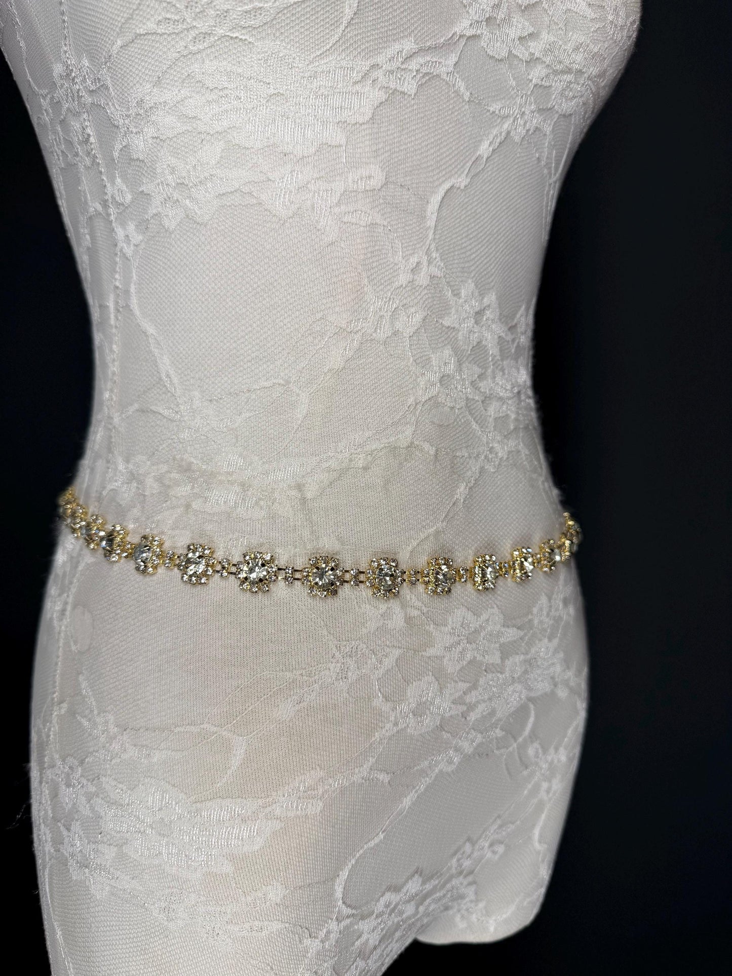 Jewel Rhinestone Belt, Gold Colour Metal Base, Elegant, Bridal, Gift