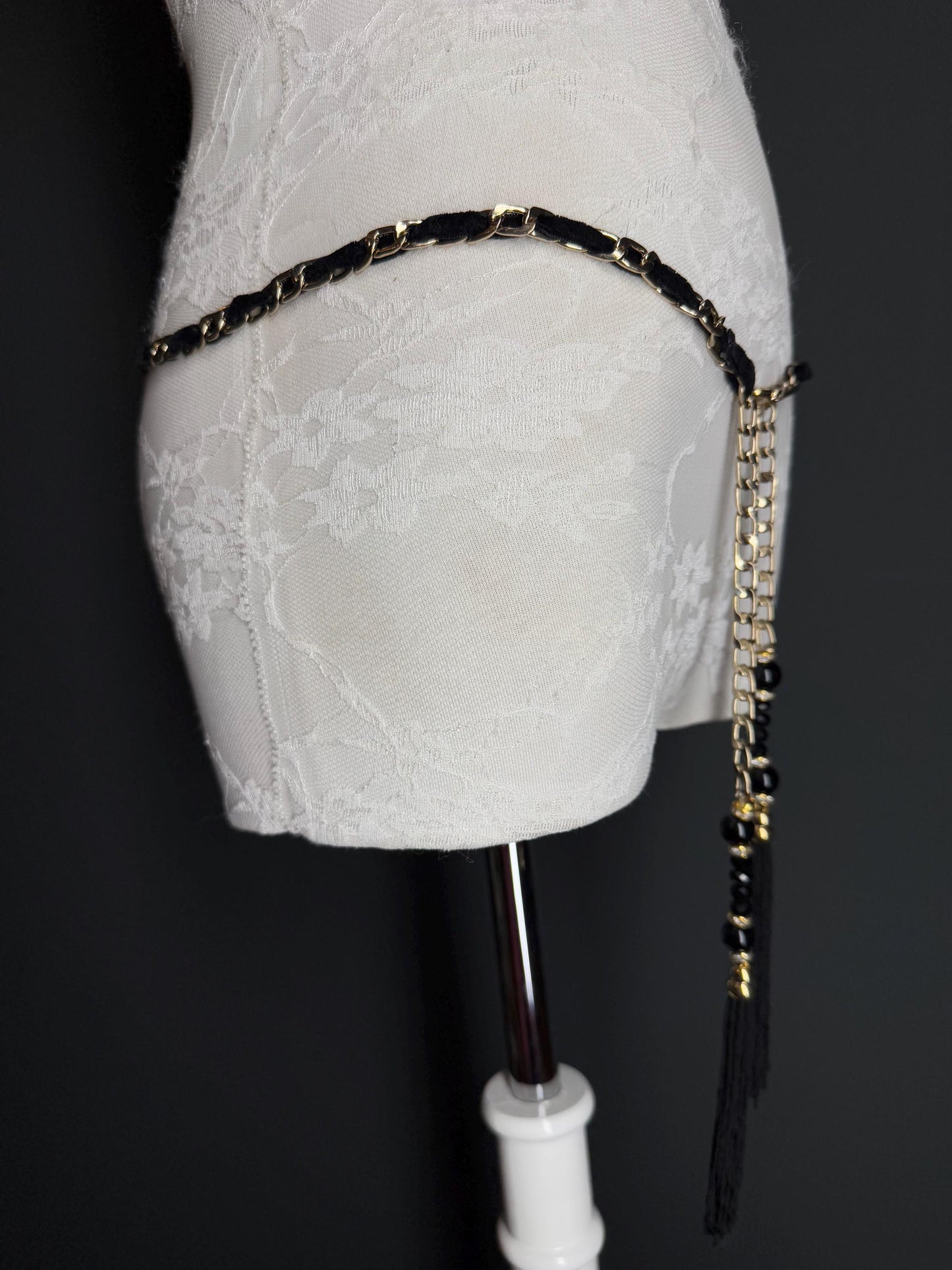 Velvet Chain Belt, Gold Metal Chain Belt, Size 28”-44”, Fan Design, Fan Collection, Gold, Metal belt, Fashion Accessory