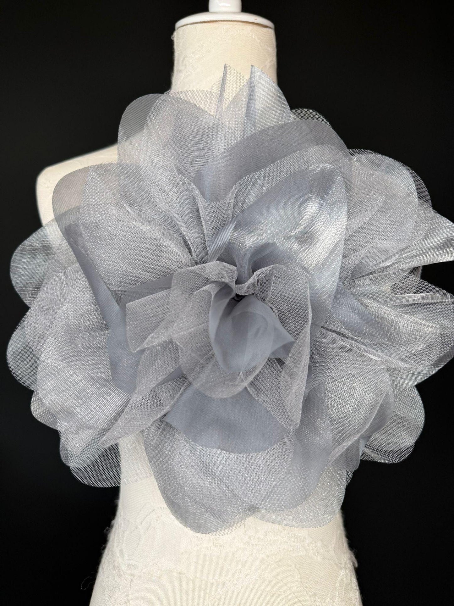 Oversized Large Organza Corsage Flower, Silver Grey, 5 colours, 11”, 27cm