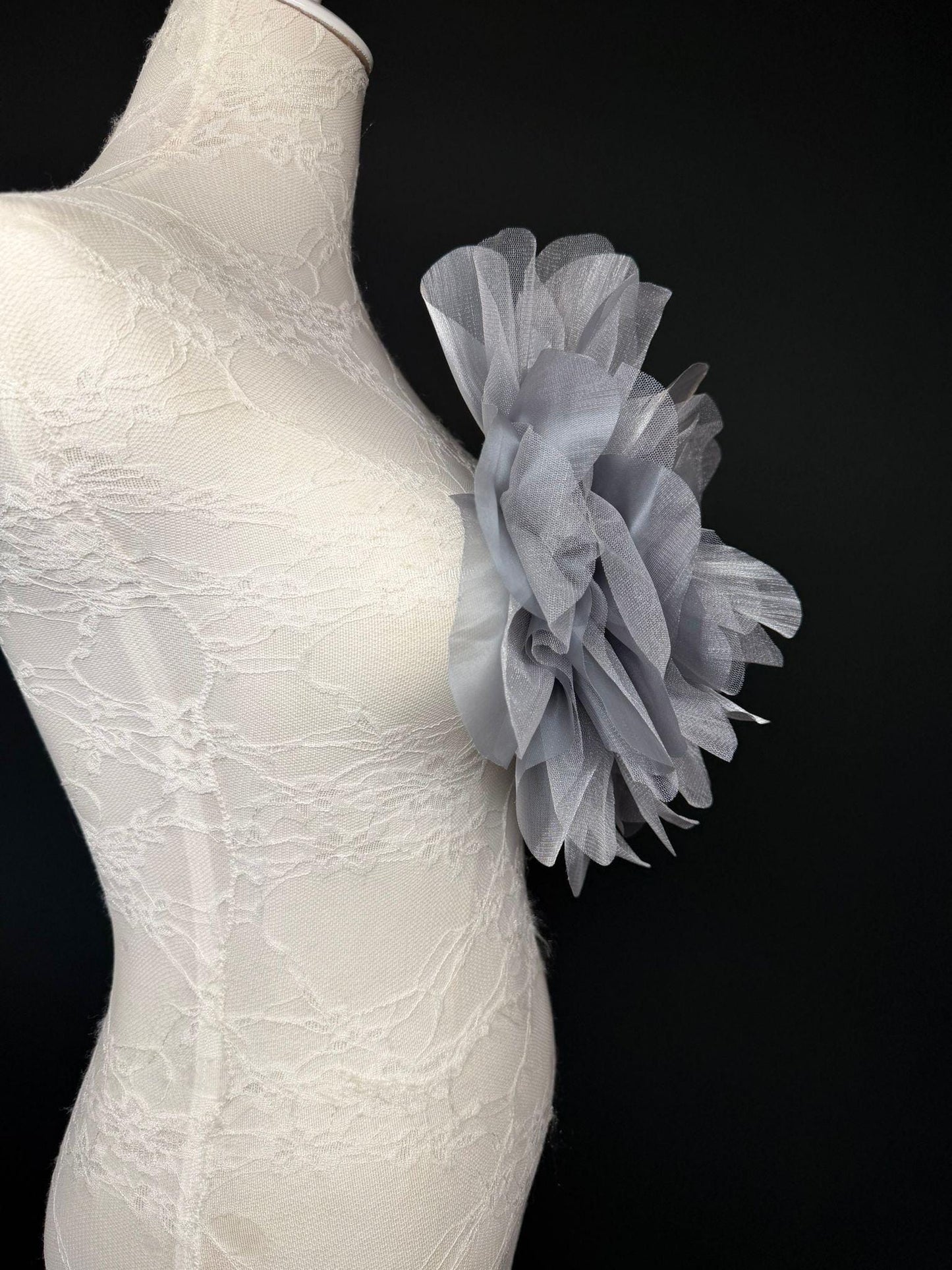 Oversized Large Organza Corsage Flower, Silver Grey, 5 colours, 11”, 27cm