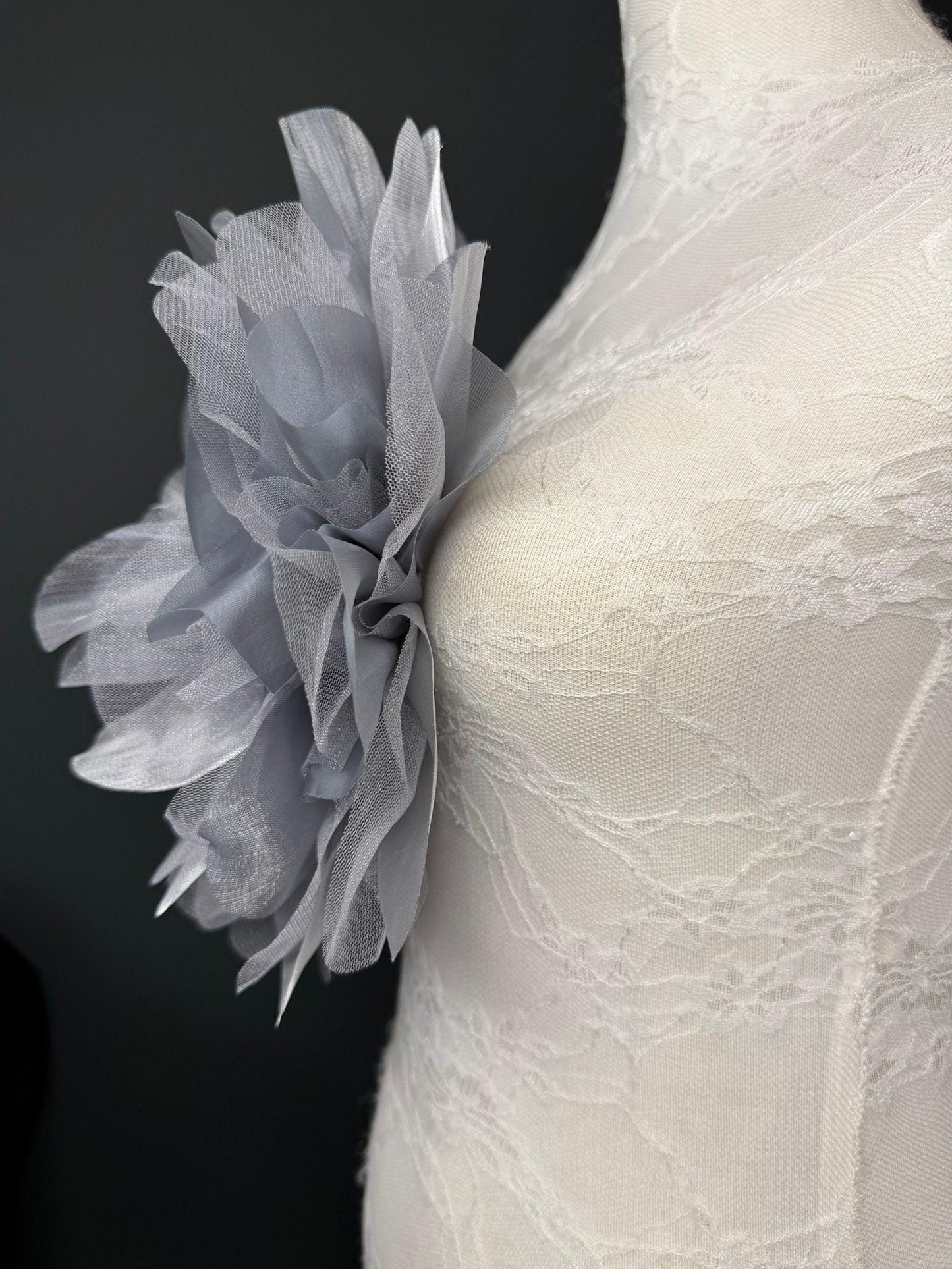 Oversized Large Organza Corsage Flower, Silver Grey, 5 colours, 11”, 27cm