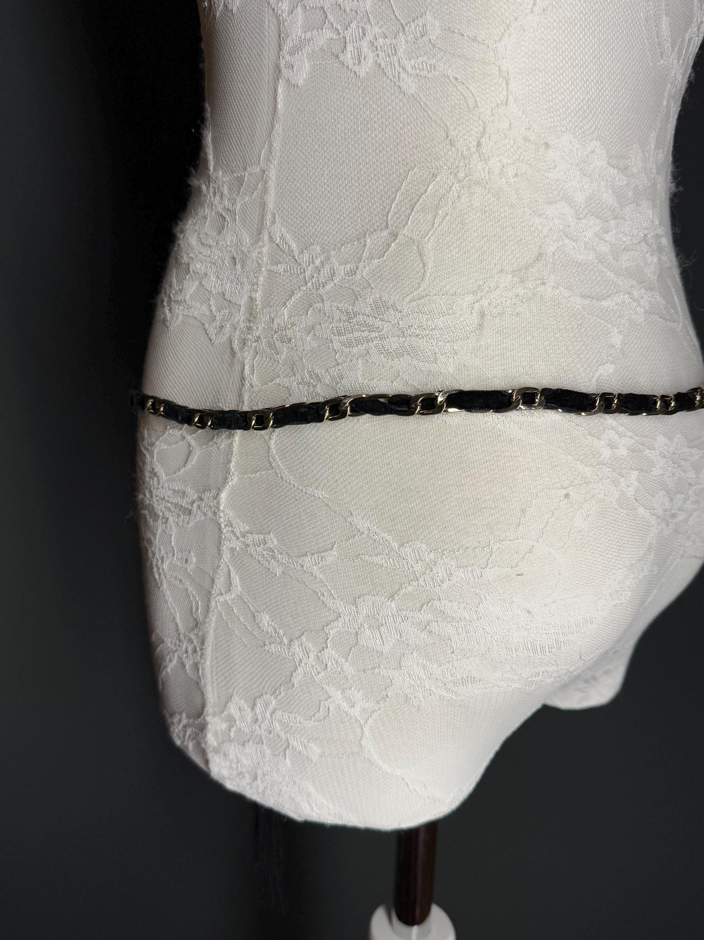 Velvet Chain Belt, Gold Metal Chain Belt, Size 28”-44”, Fan Design, Fan Collection, Gold, Metal belt, Fashion Accessory