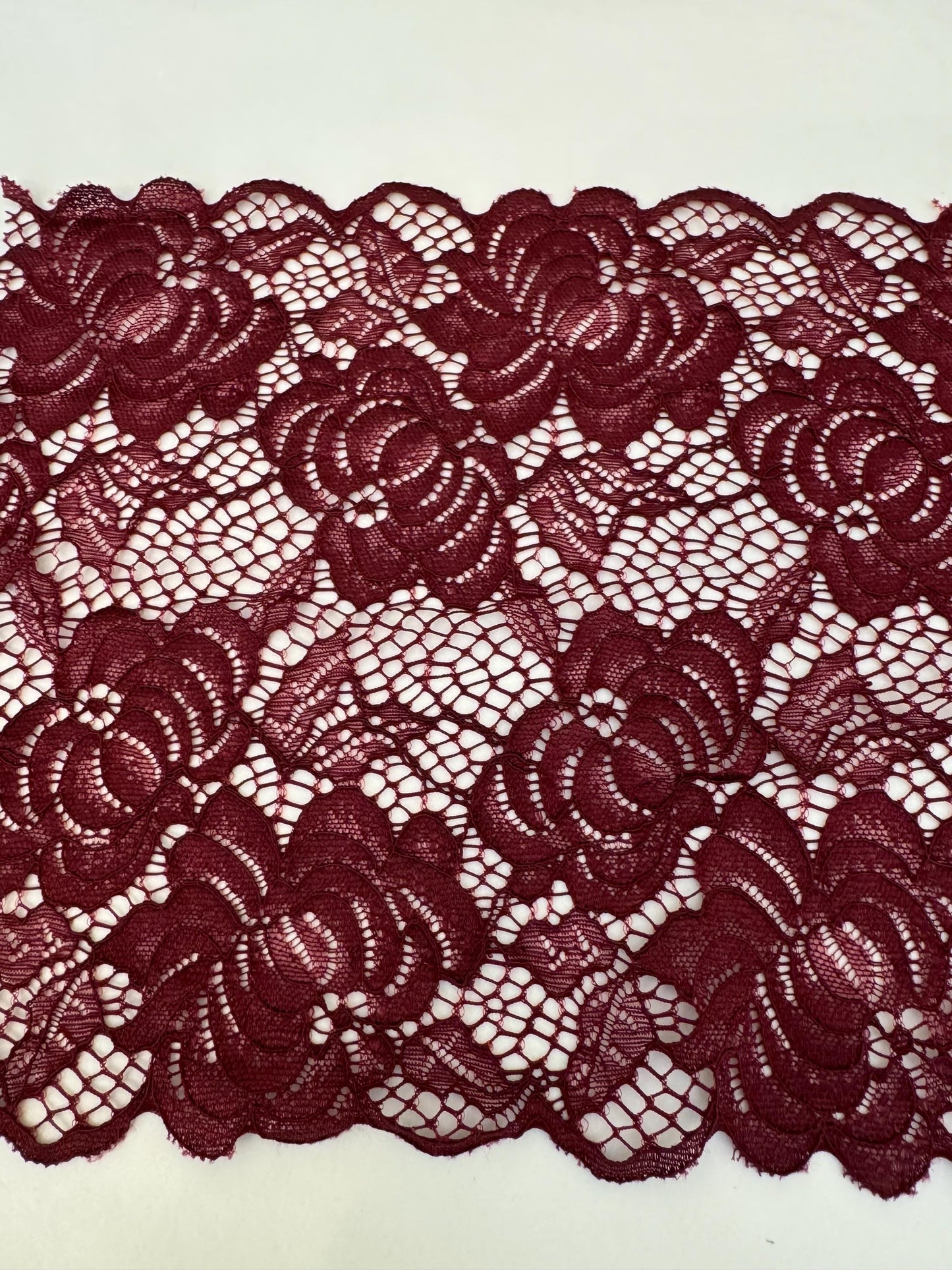 8” Wide Lace, 20cm Wide Stretch Lace, Lingerie Lace, Underwear, Dress Lace, Wine Colour Lace, Luxury Lace, Soft Elegant Lace
