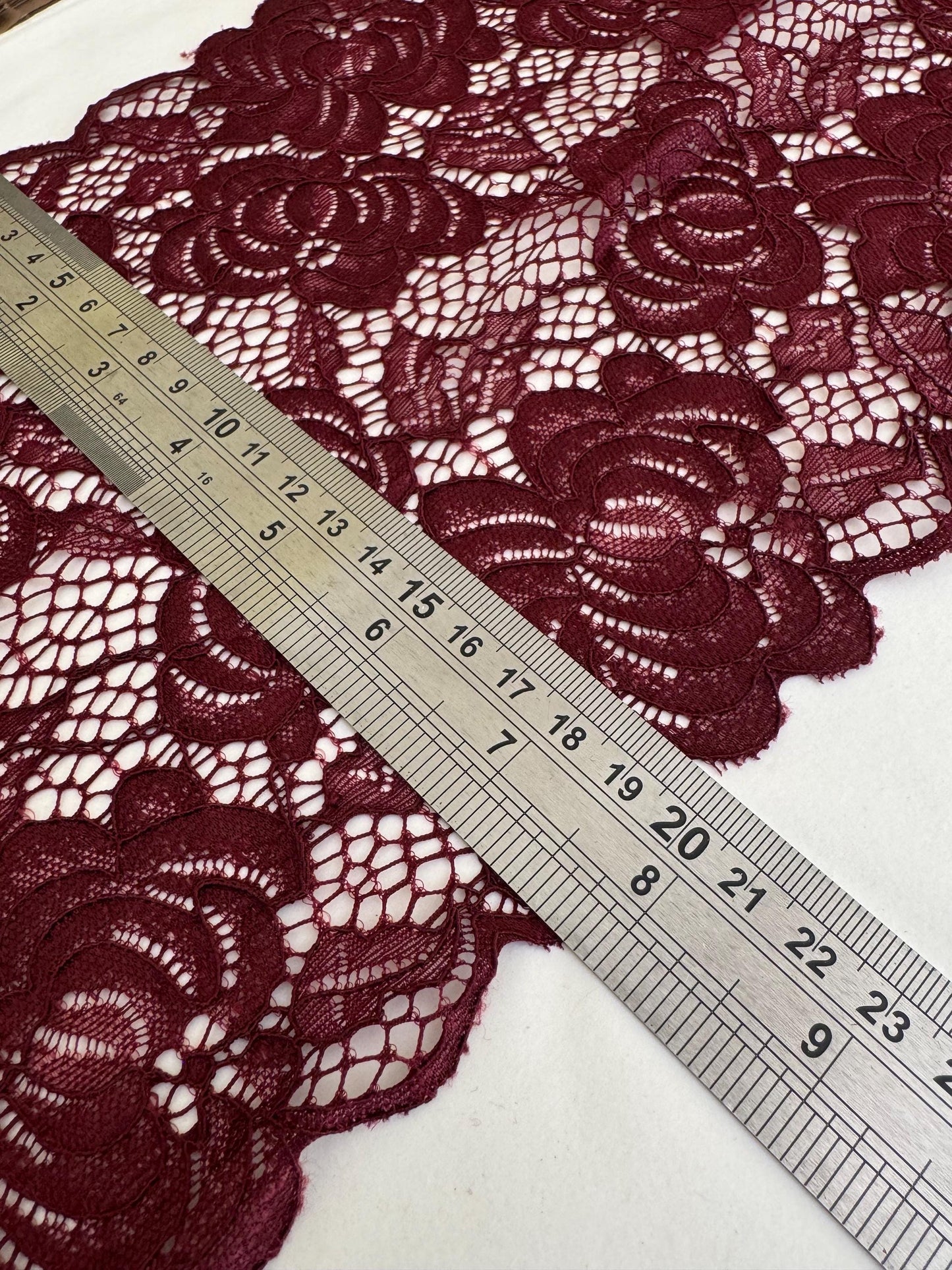 8” Wide Lace, 20cm Wide Stretch Lace, Lingerie Lace, Underwear, Dress Lace, Wine Colour Lace, Luxury Lace, Soft Elegant Lace