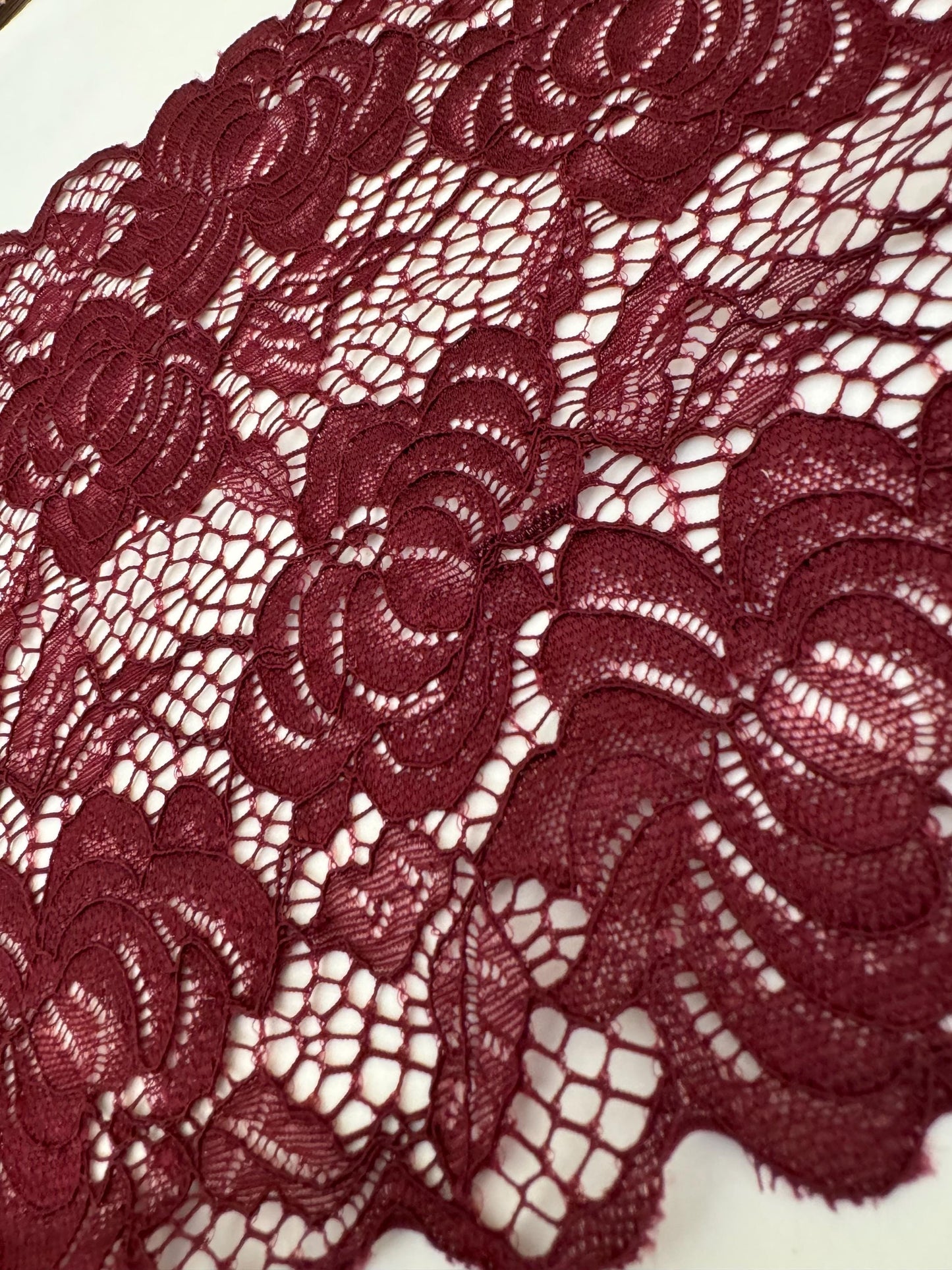 8” Wide Lace, 20cm Wide Stretch Lace, Lingerie Lace, Underwear, Dress Lace, Wine Colour Lace, Luxury Lace, Soft Elegant Lace