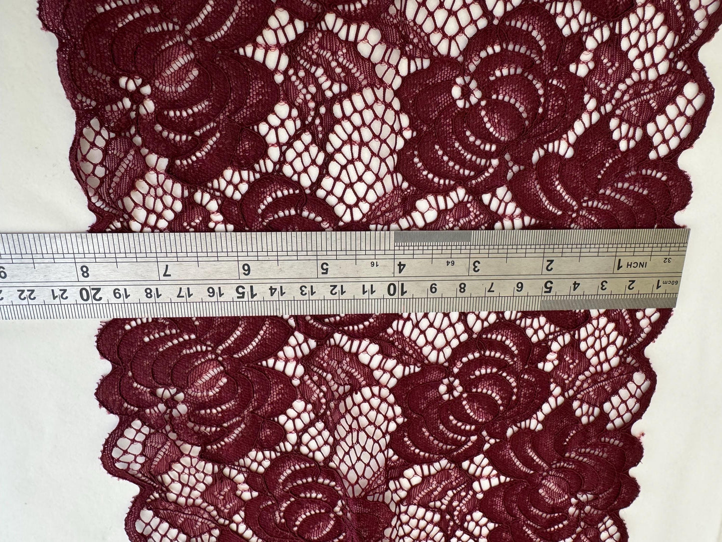 8” Wide Lace, 20cm Wide Stretch Lace, Lingerie Lace, Underwear, Dress Lace, Wine Colour Lace, Luxury Lace, Soft Elegant Lace