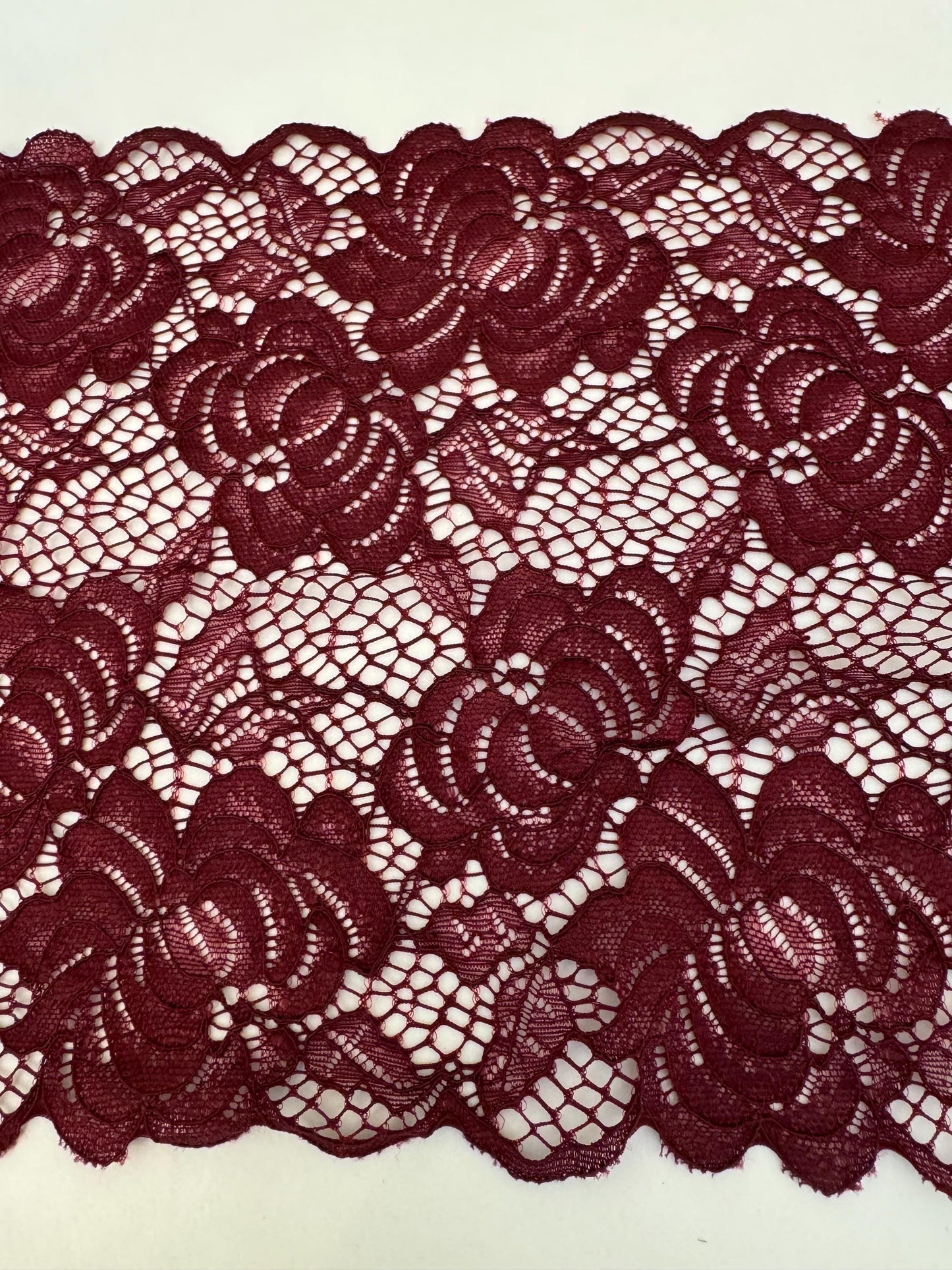 8” Wide Lace, 20cm Wide Stretch Lace, Lingerie Lace, Underwear, Dress Lace, Wine Colour Lace, Luxury Lace, Soft Elegant Lace