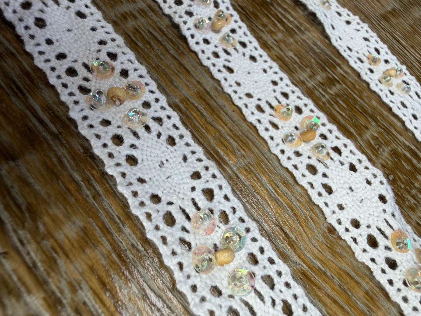 Vintage Style Cotton Lace Trim, 19mm Wide, 3/4” Wide, White Lace, Cotton Lace with sequins, beads